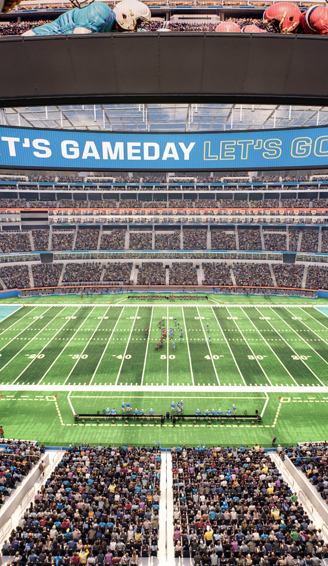 View from a seat at a Los Angeles Chargers vs Las Vegas Raiders game, showing the teams playing