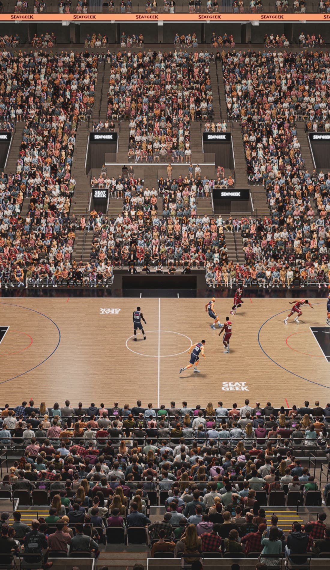 View from a seat at a Los Angeles Clippers vs Houston Rockets game, showing the teams playing