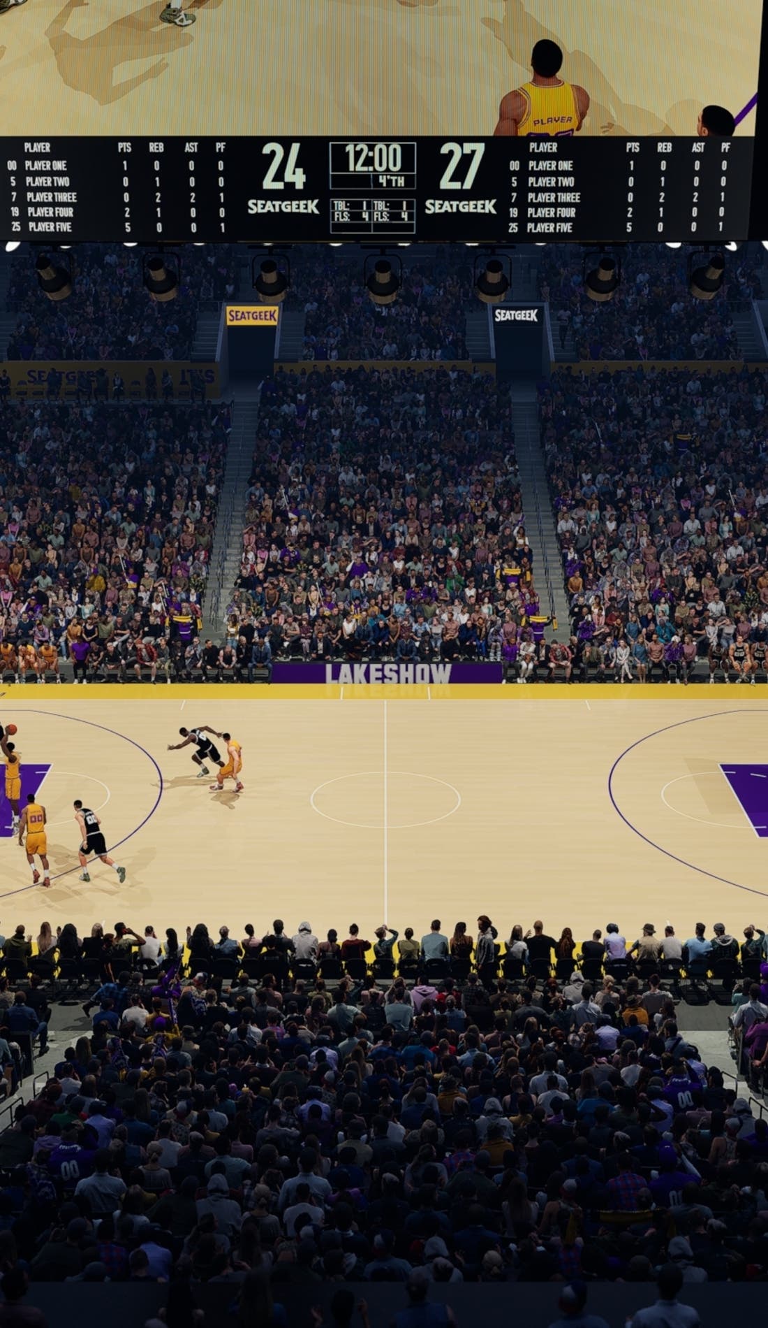 View from a seat at a Los Angeles Lakers vs Dallas Mavericks game, showing the teams playing