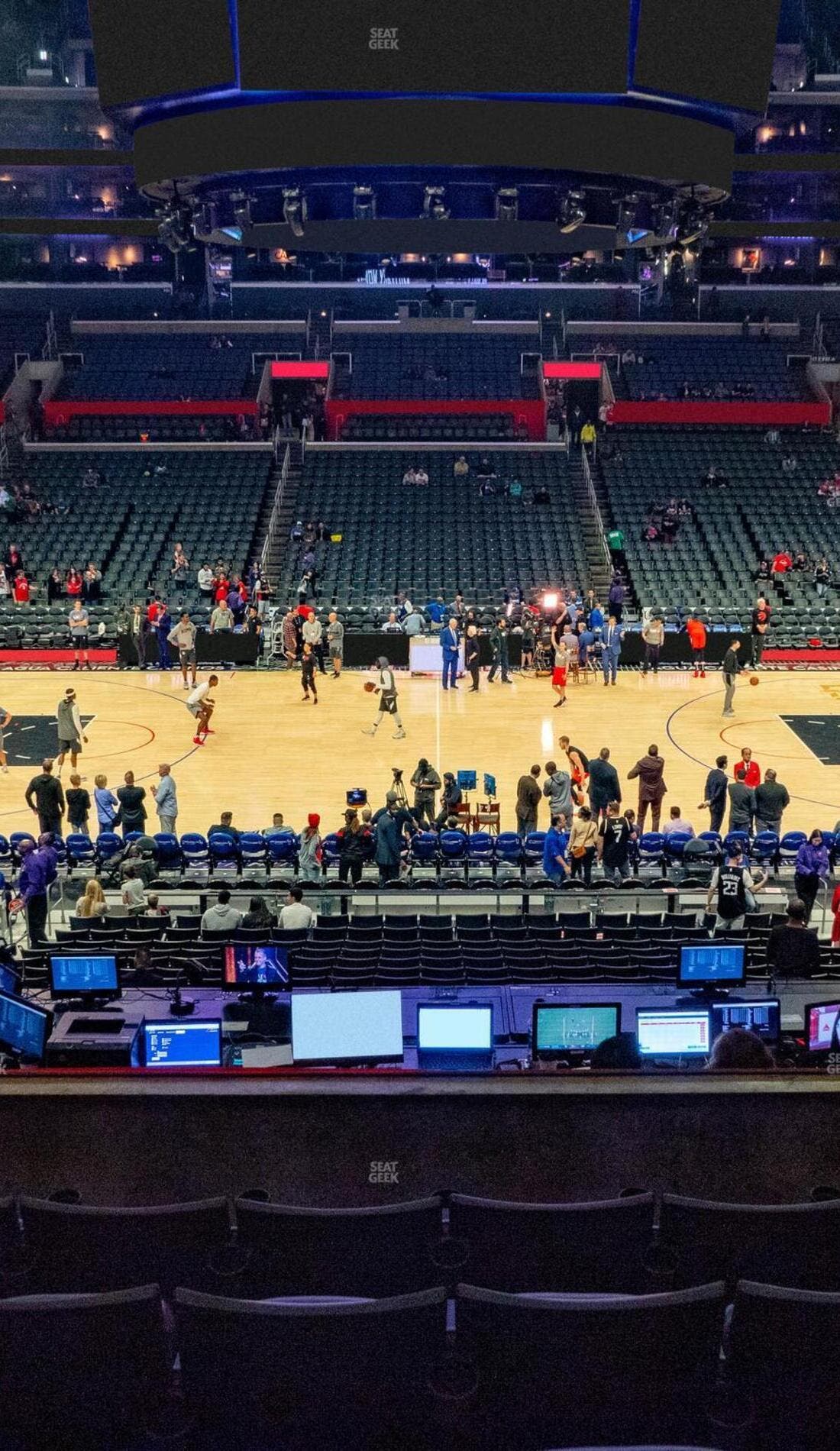 View from a seat at a Los Angeles Lakers vs San Antonio Spurs game, showing the teams playing