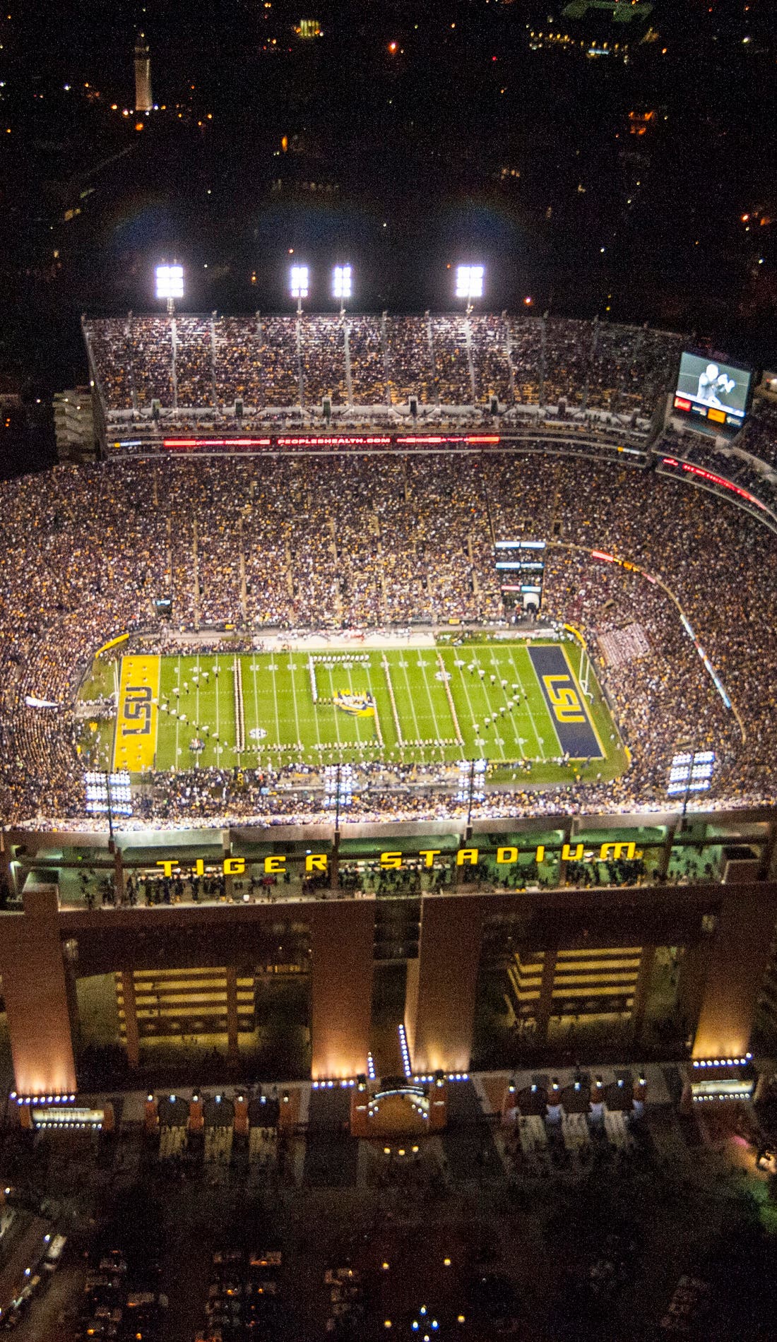 View from a seat at a LSU Tigers Football vs Tennessee Volunteers Football game, showing the teams playing