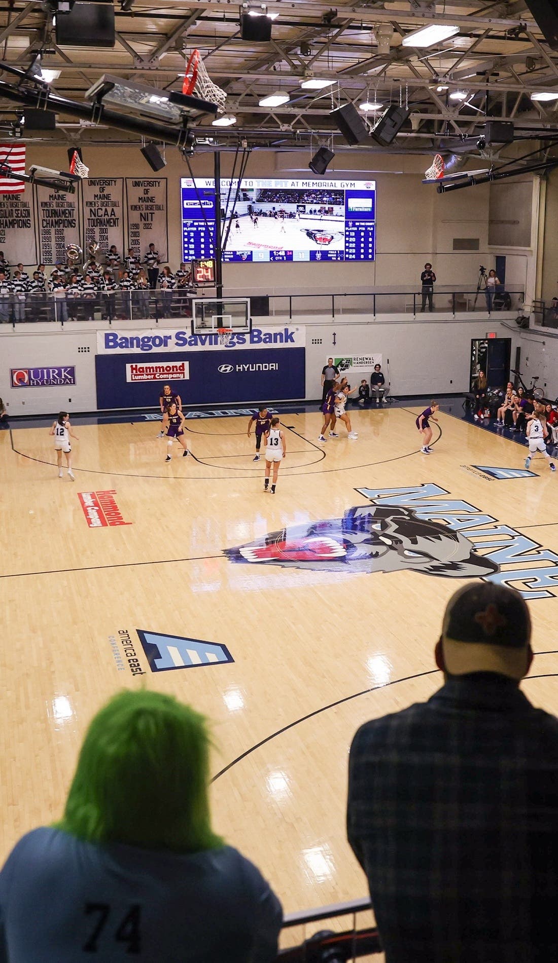 View from a seat at a Maine Black Bears Womens Basketball vs Binghamton Bearcats Womens Basketball game, showing the teams playing