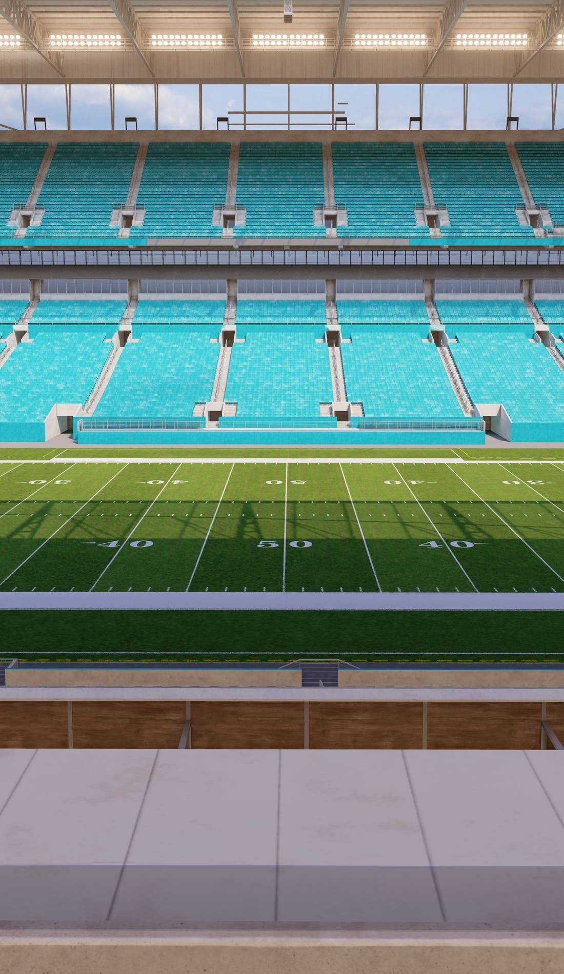 View from a seat at a Miami Dolphins vs New England Patriots game, showing the teams playing