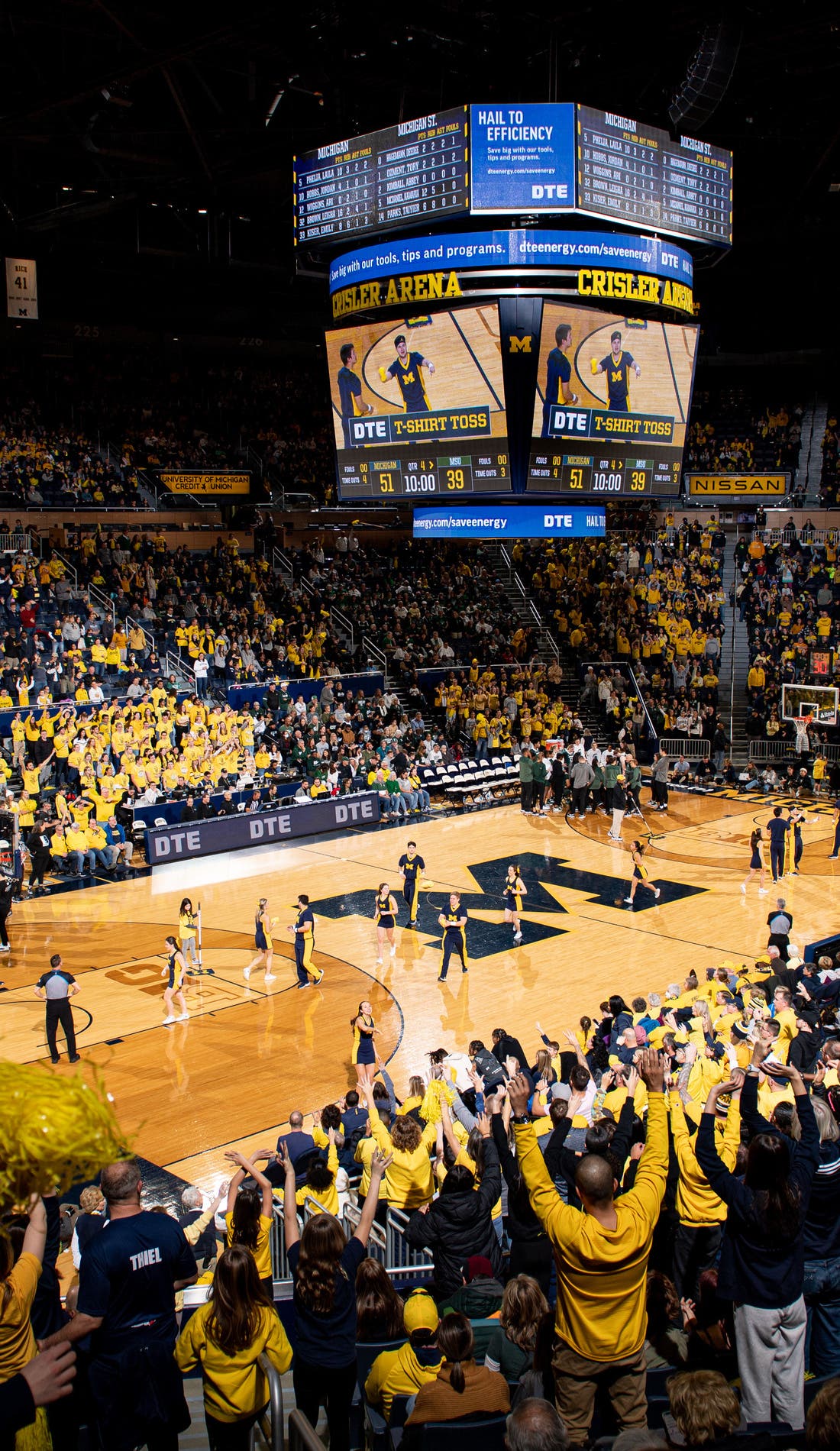 View from a seat at a Michigan Wolverines Womens Basketball vs Wright State Raiders Womens Basketball game, showing the teams playing