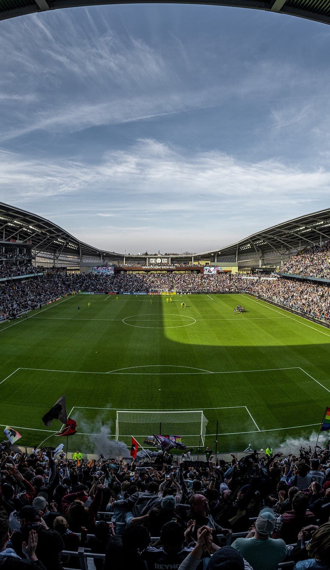 View from a seat at a Minnesota United FC vs Los Angeles Football Club game, showing the teams playing