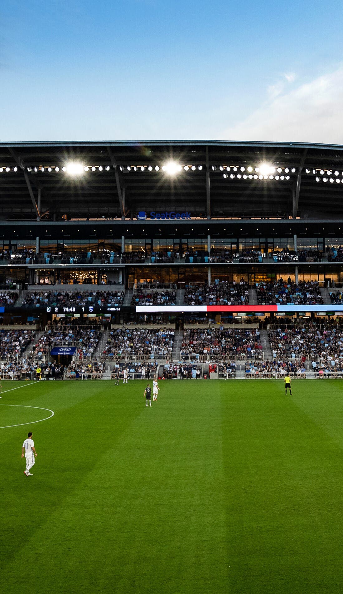 View from a seat at a Minnesota United FC vs Nashville SC game, showing the teams playing