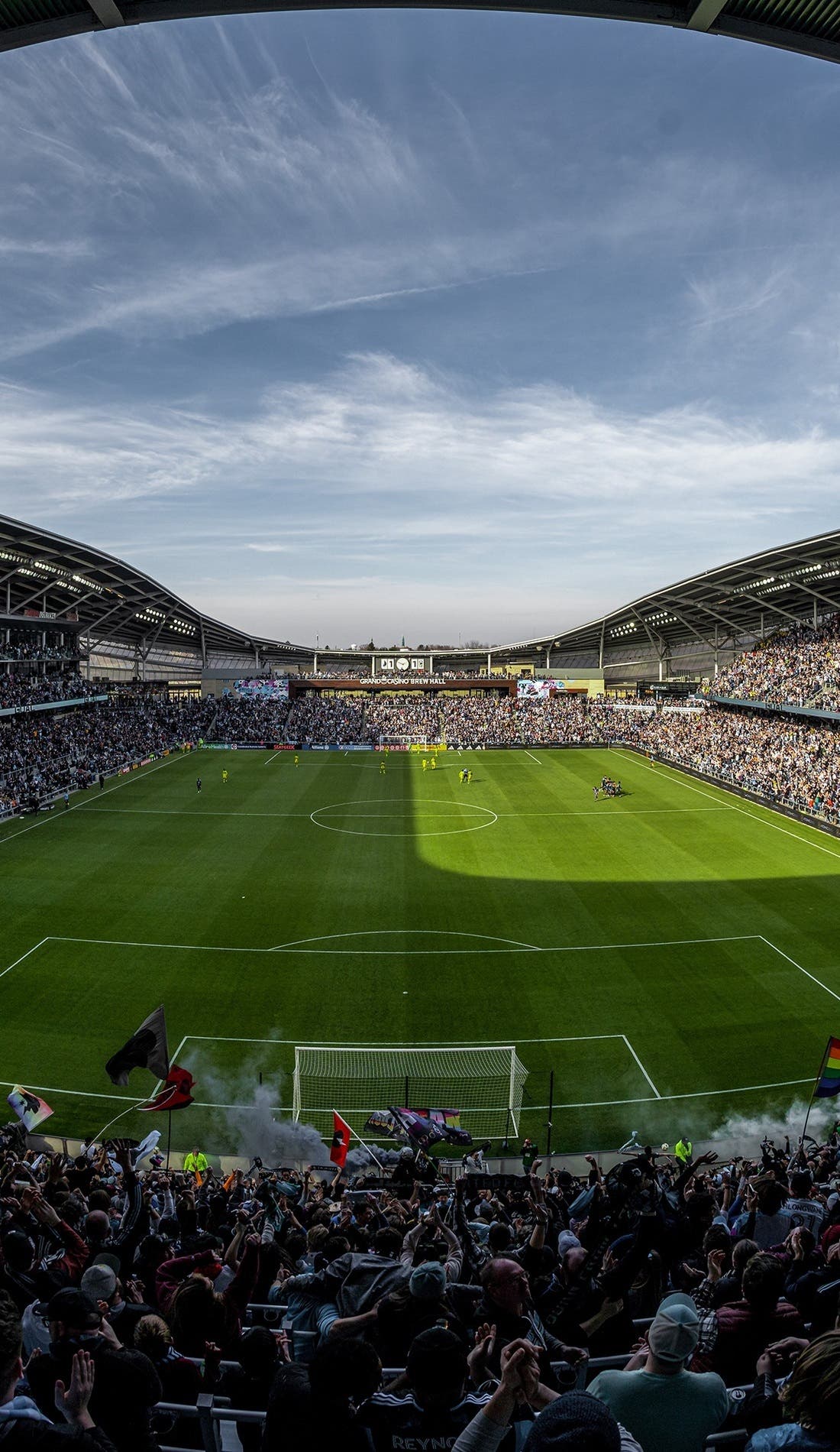 View from a seat at a Minnesota United FC vs Nashville SC game, showing the teams playing