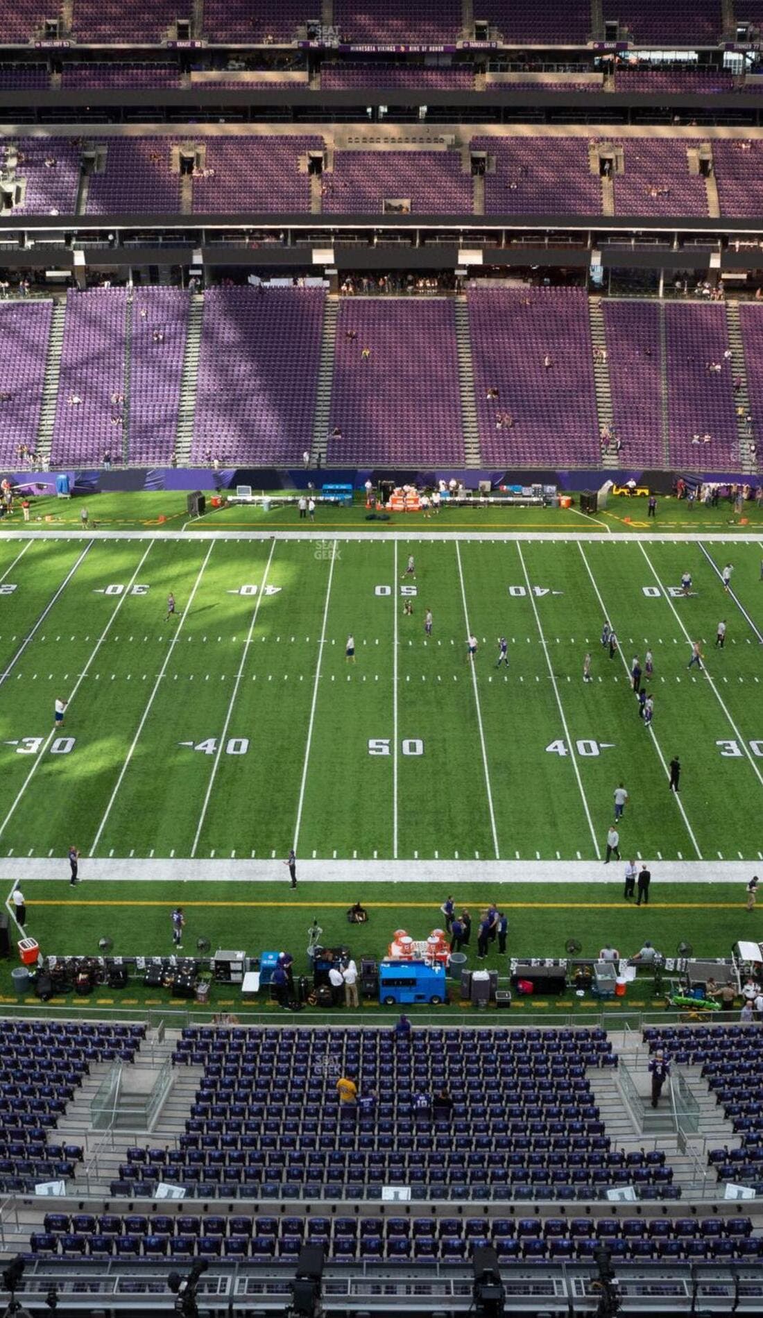 View from a seat at a Minnesota Vikings vs Seattle Seahawks game, showing the teams playing