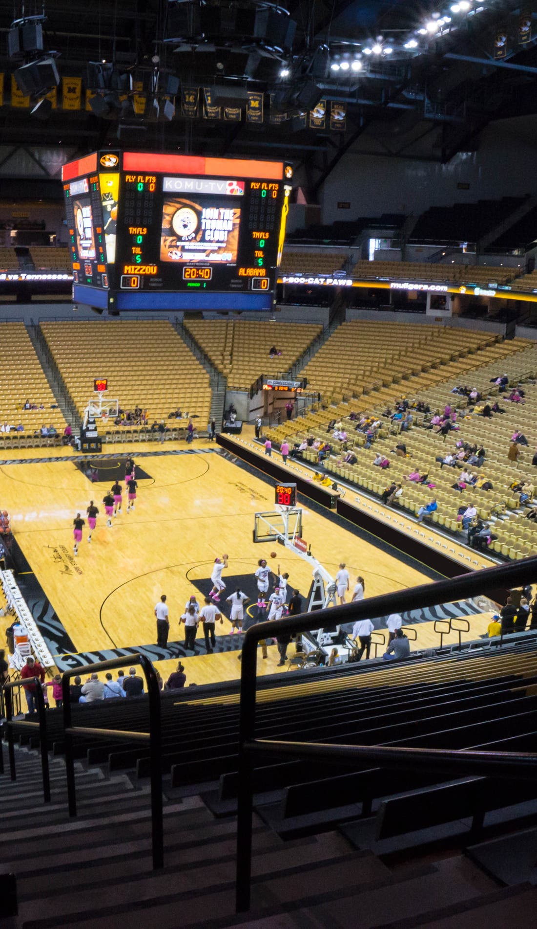 View from a seat at a Missouri Tigers Mens Basketball vs Morehead State Eagles Mens Basketball game, showing the teams playing