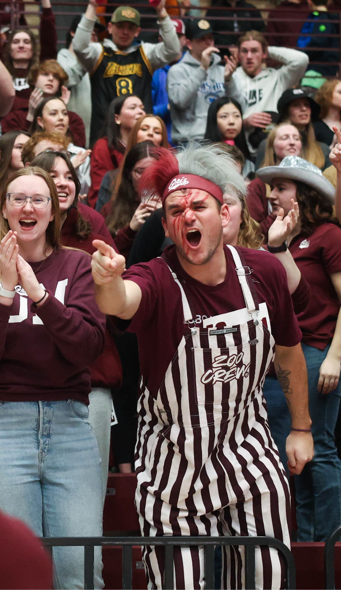 View from a seat at a Montana Grizzlies Mens Basketball vs Cal State Northridge Matadors Mens Basketball game, showing the teams playing