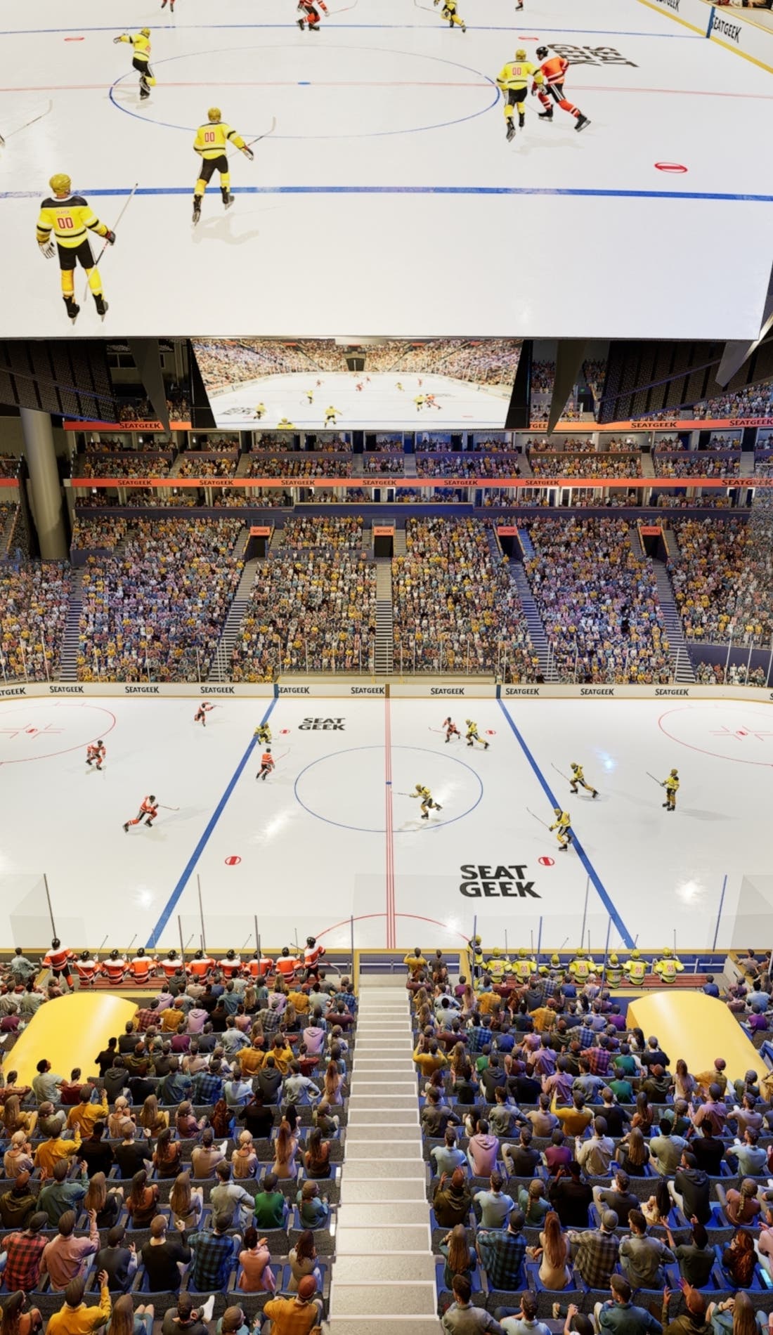 View from a seat at a Nashville Predators vs Minnesota Wild game, showing the teams playing
