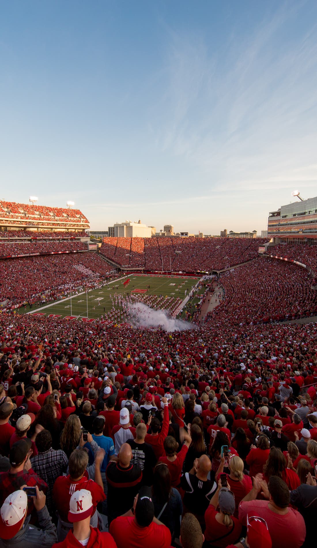 View from a seat at a Nebraska Cornhuskers Football vs Ohio State Buckeyes Football game, showing the teams playing