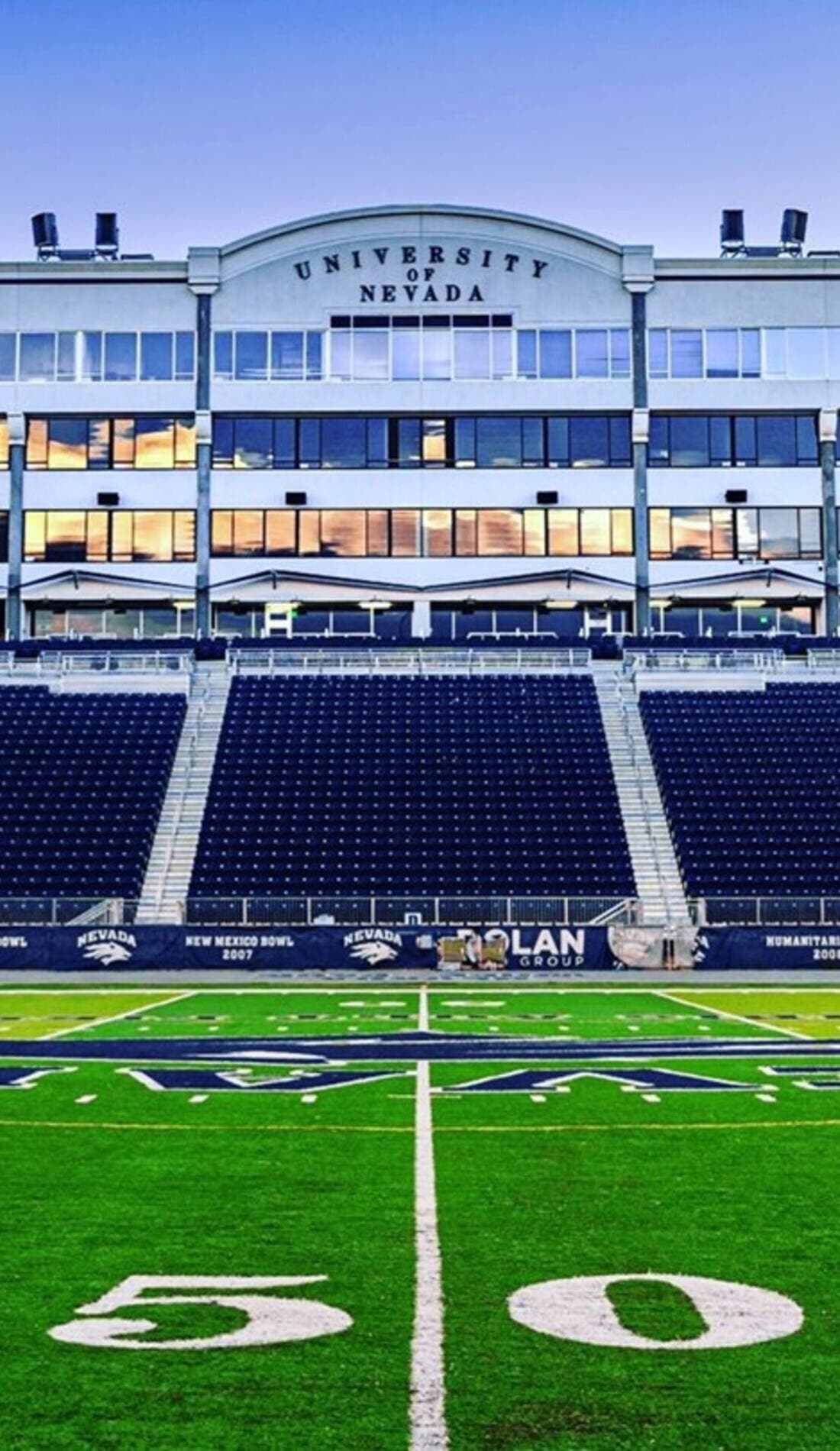 View from a seat at a Nevada Wolf Pack Football vs Utah State Aggies Football game, showing the teams playing