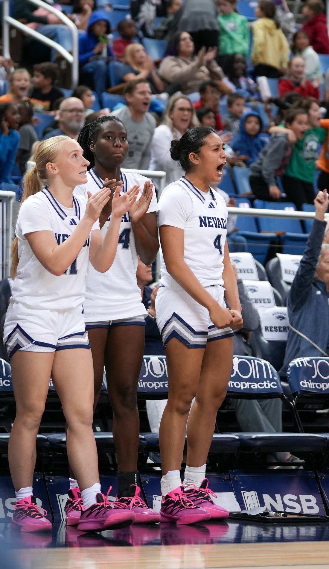 View from a seat at a Nevada Wolf Pack Womens Basketball vs Air Force Falcons Womens Basketball game, showing the teams playing