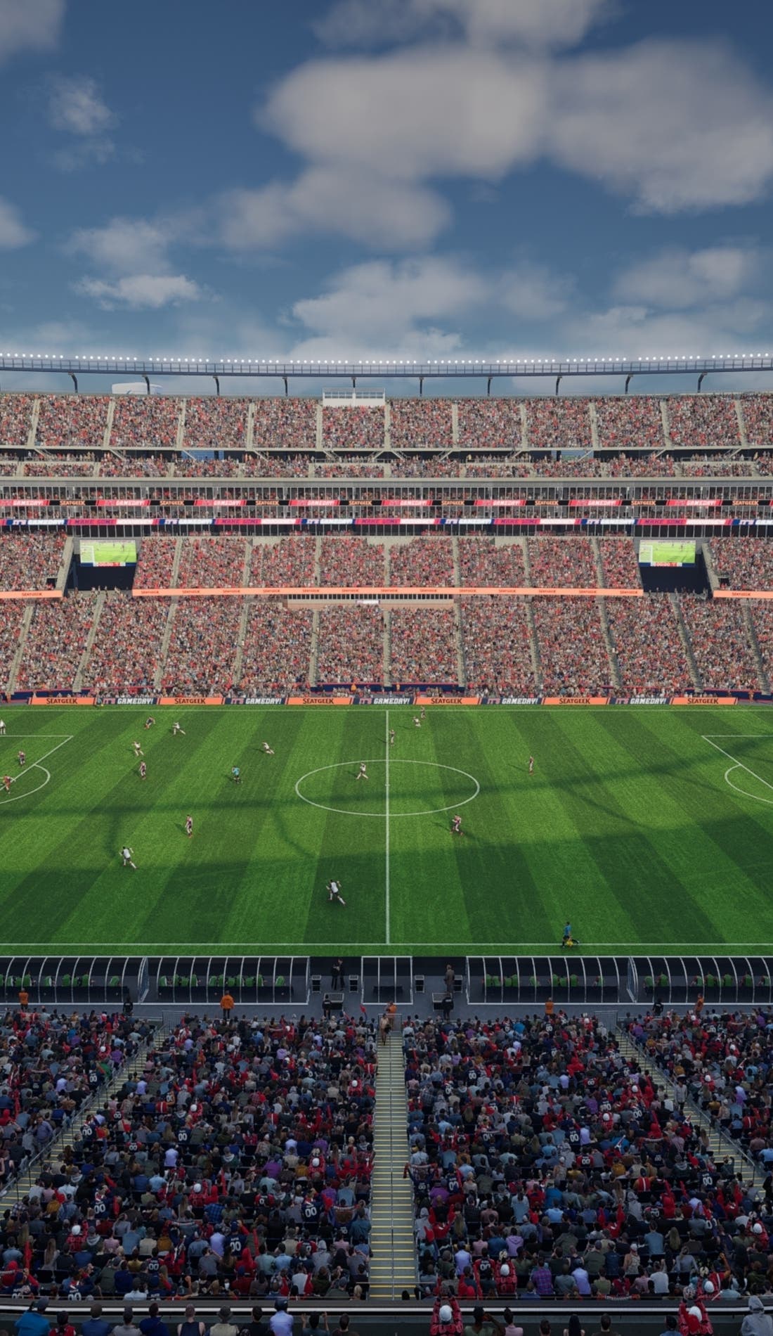 View from a seat at a New England Revolution vs Minnesota United FC game, showing the teams playing