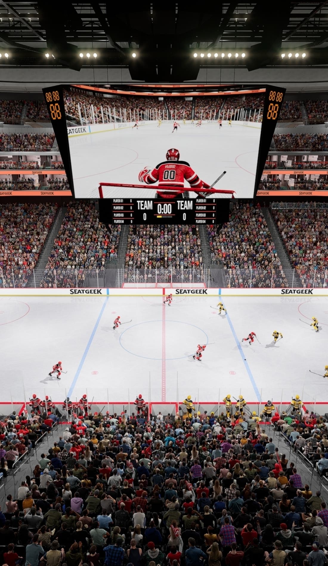 View from a seat at a New Jersey Devils vs Chicago Blackhawks game, showing the teams playing