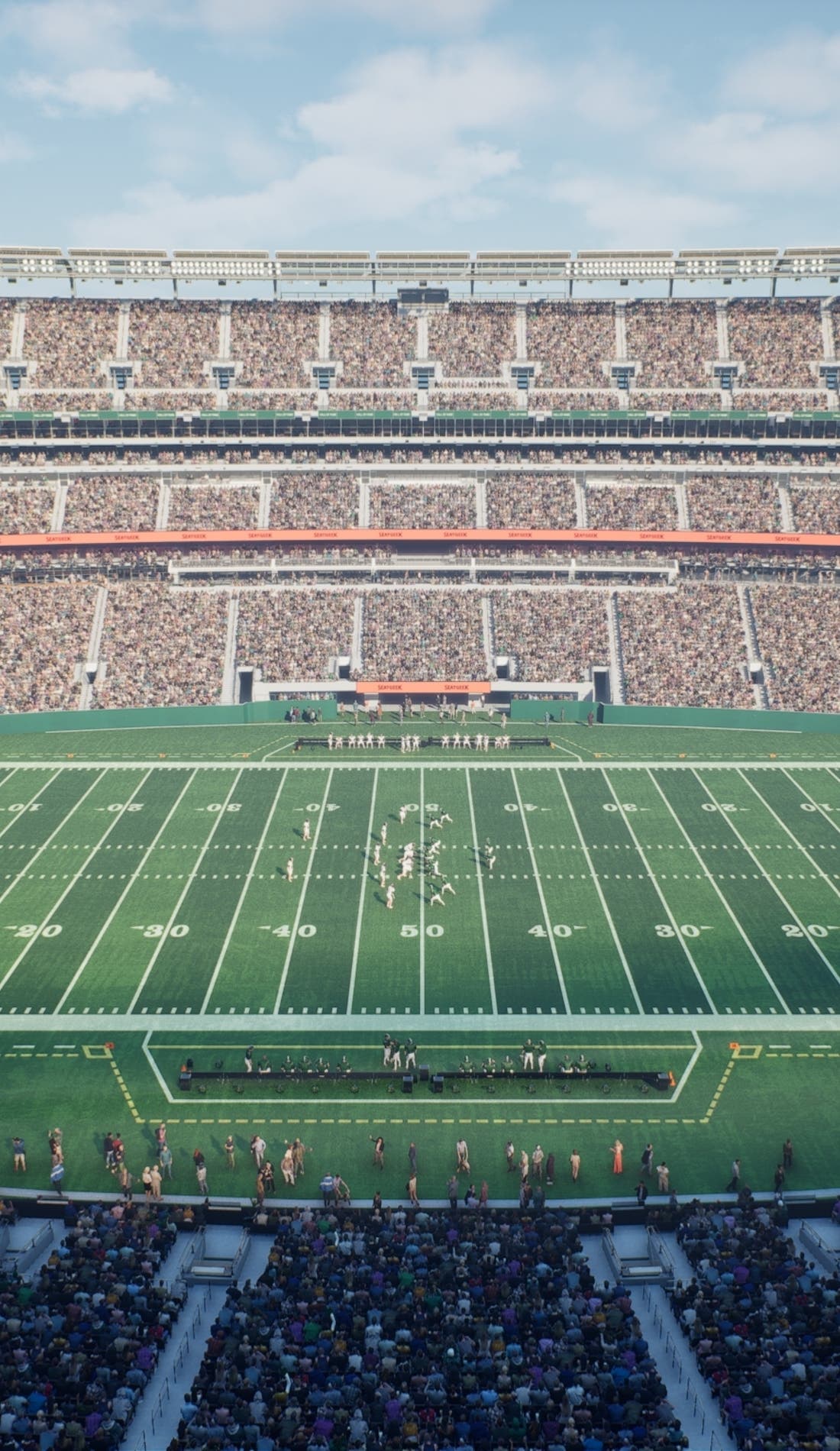 View from a seat at a New York Jets vs Washington Commanders game, showing the teams playing