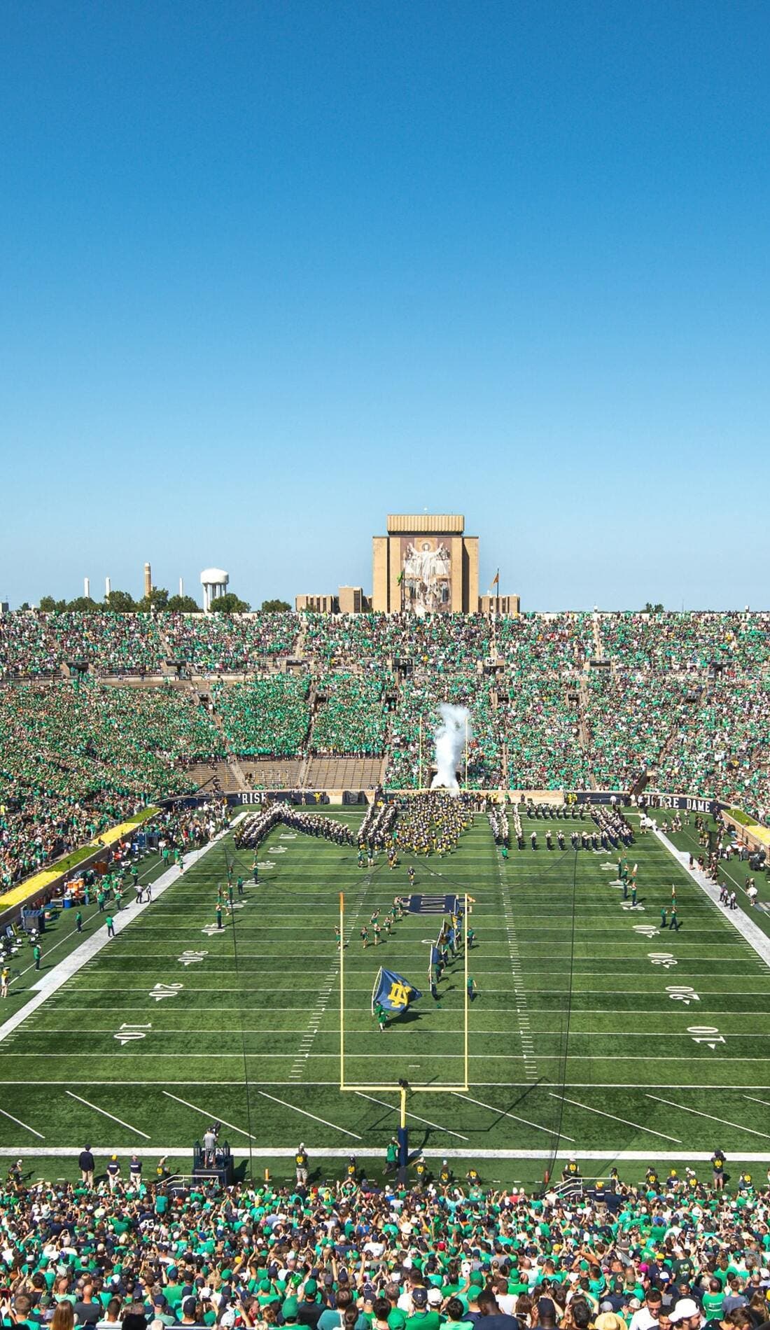 View from a seat at a Notre Dame Fighting Irish Football vs Central Michigan Chippewas Football game, showing the teams playing