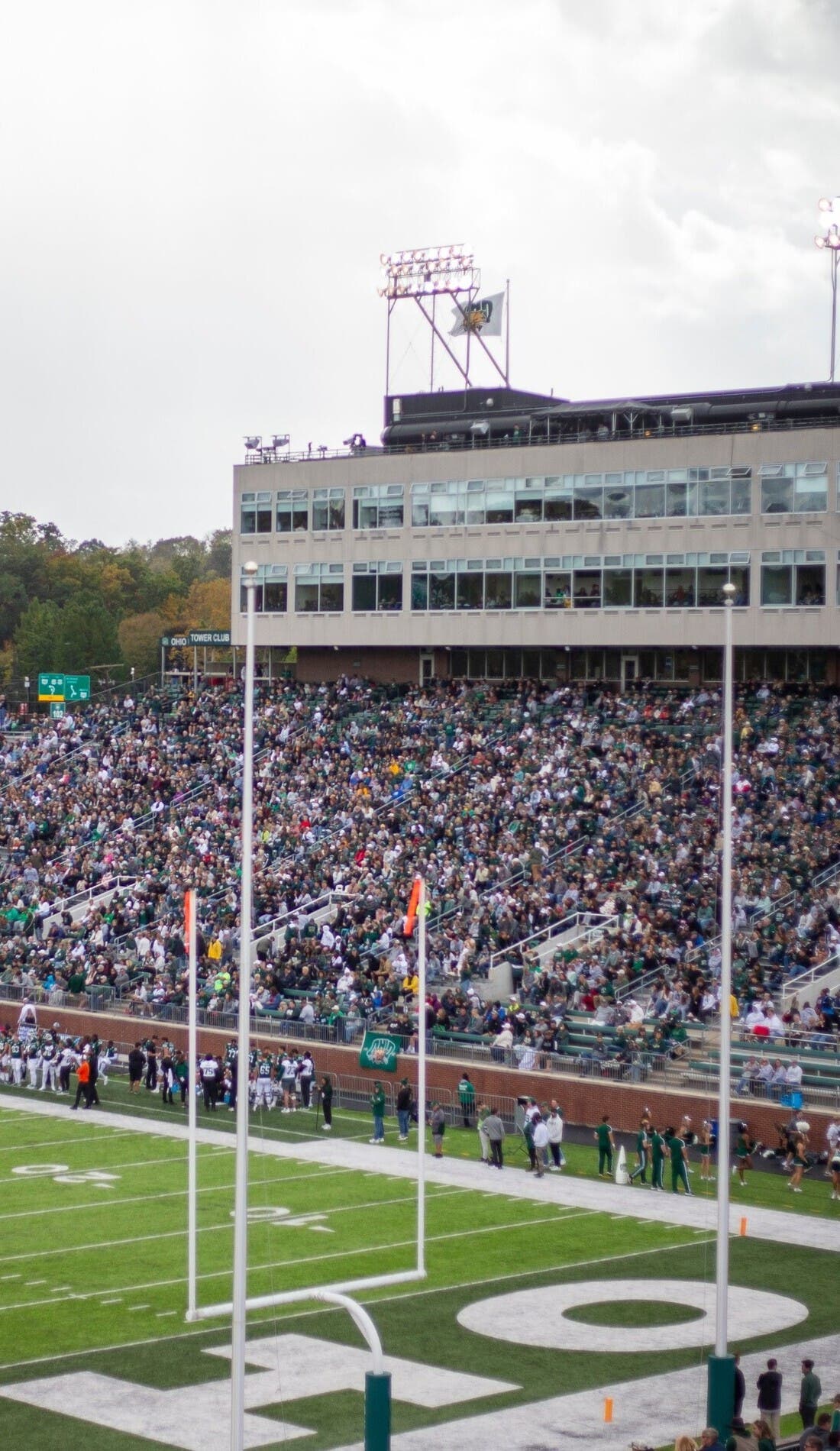 View from a seat at a Ohio Bobcats Football vs Rhode Island Rams Football game, showing the teams playing