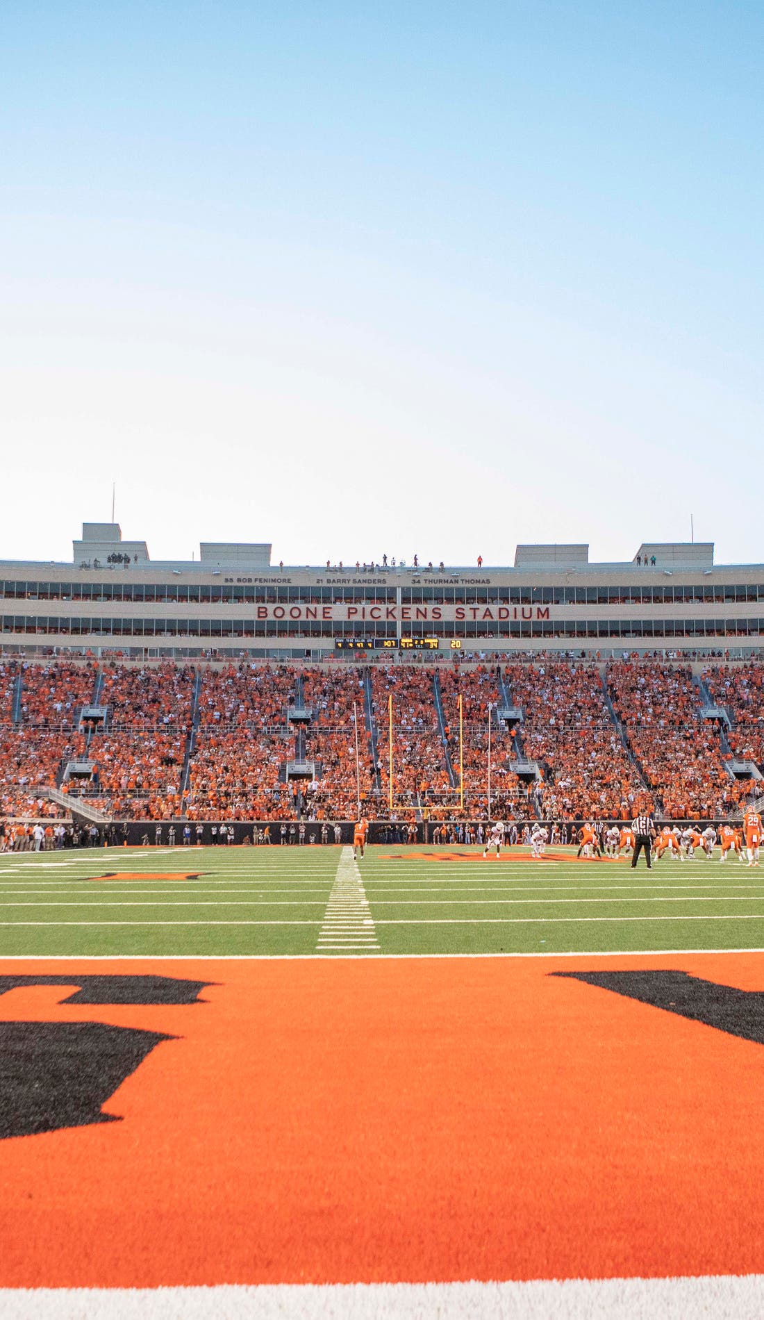 View from a seat at a Oklahoma State Cowboys Football vs South Dakota State Jackrabbits Football game, showing the teams playing