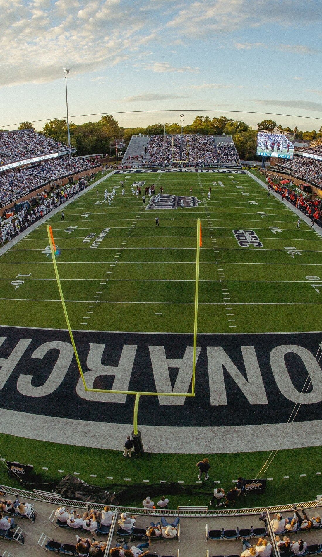 View from a seat at a Old Dominion Monarchs Football vs Campbell Fighting Camels Football game, showing the teams playing