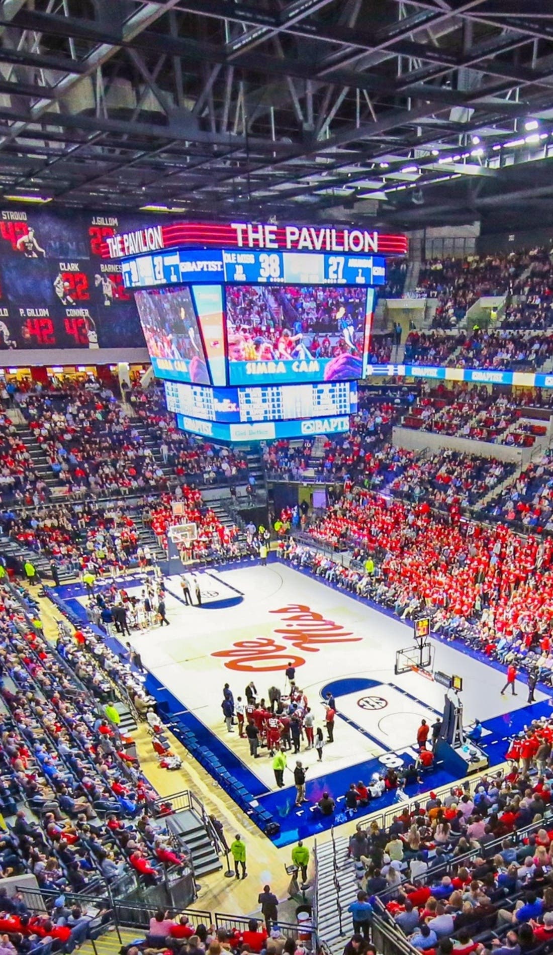 View from a seat at a Ole Miss Rebels Mens Basketball vs Morehouse Maroon Tigers Mens Basketball game, showing the teams playing