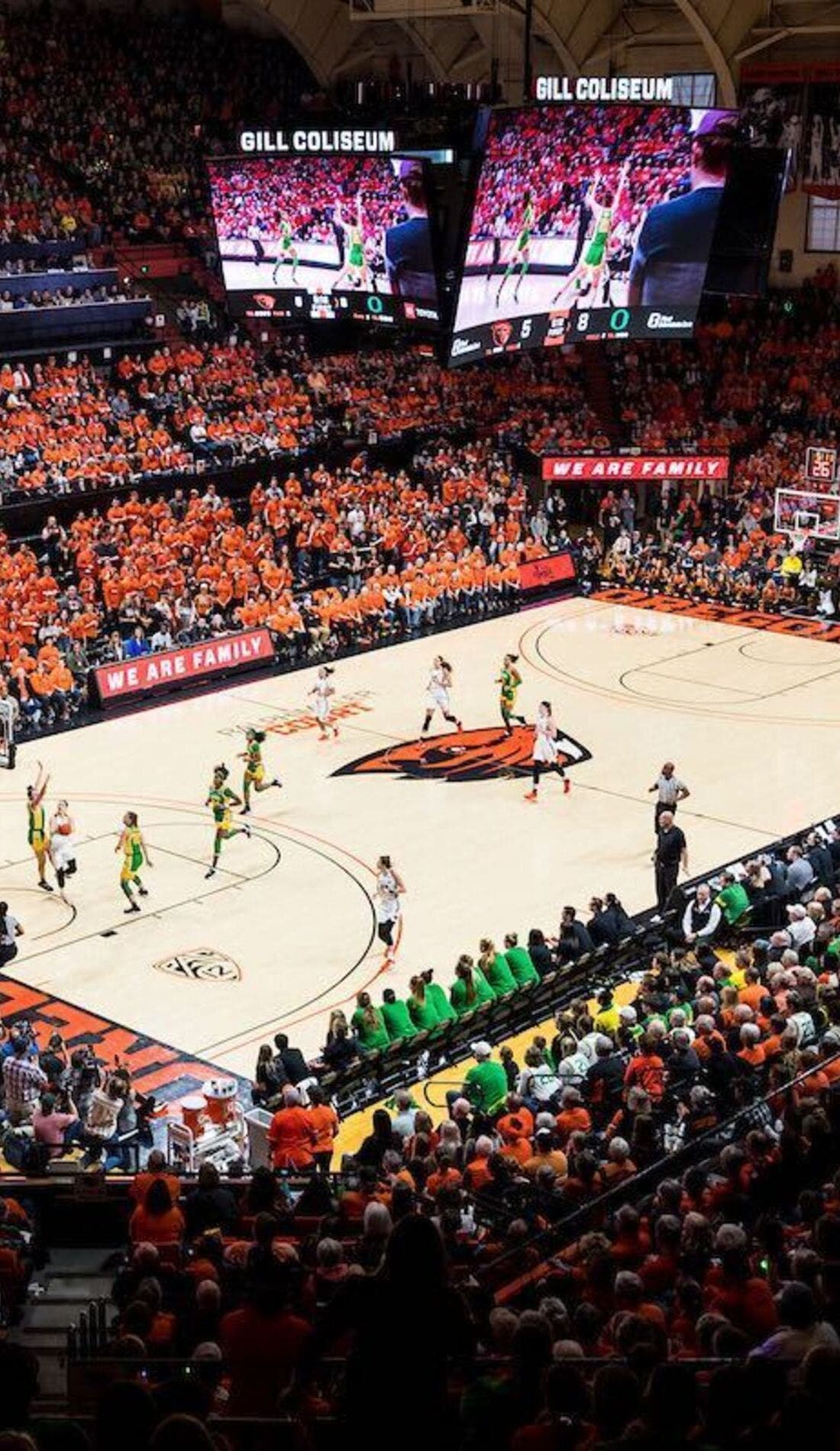 View from a seat at a Oregon State Beavers Womens Basketball vs Oregon Ducks Womens Basketball game, showing the teams playing