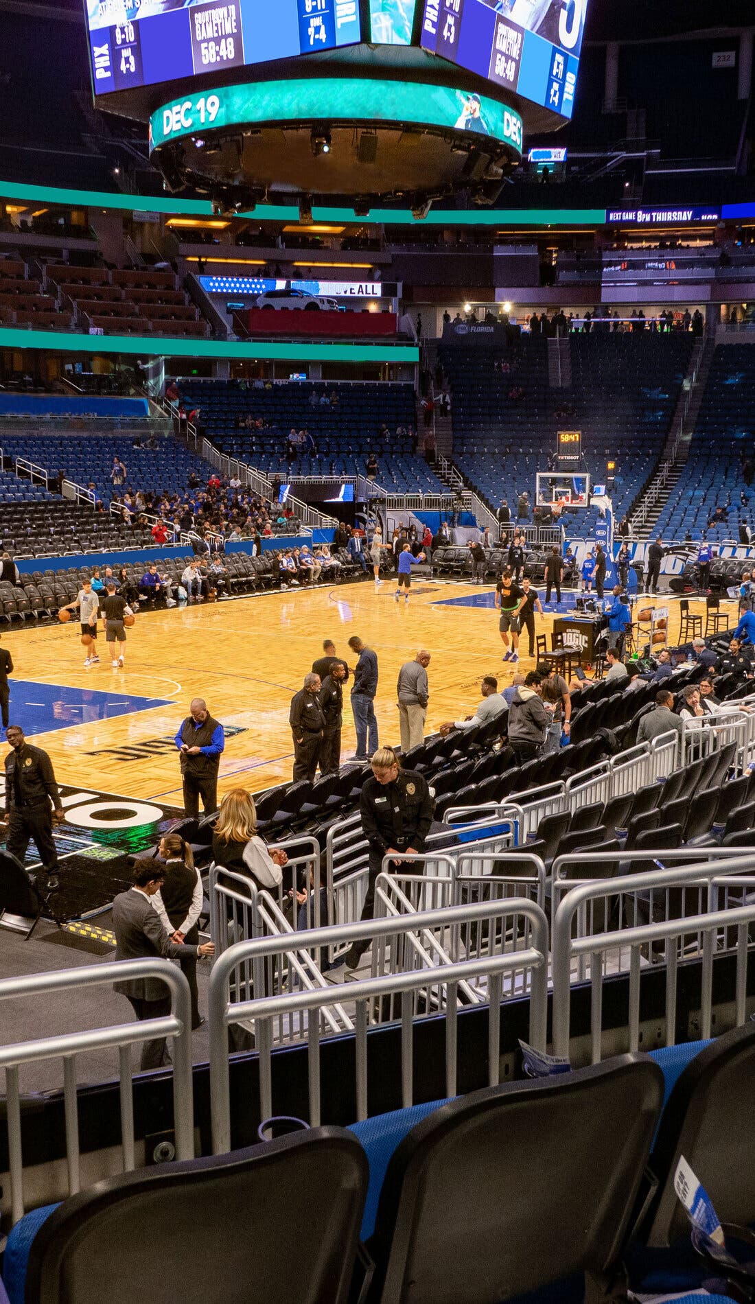 View from a seat at a Orlando Magic vs New Orleans Pelicans game, showing the teams playing
