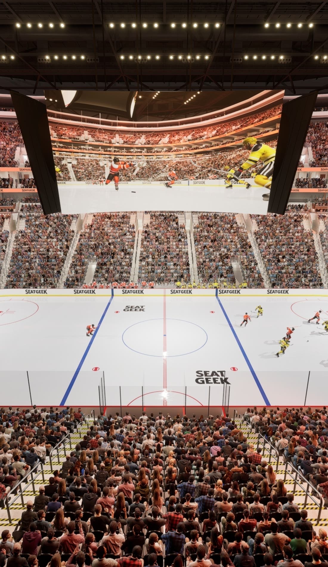 View from a seat at a Philadelphia Flyers vs Washington Capitals game, showing the teams playing