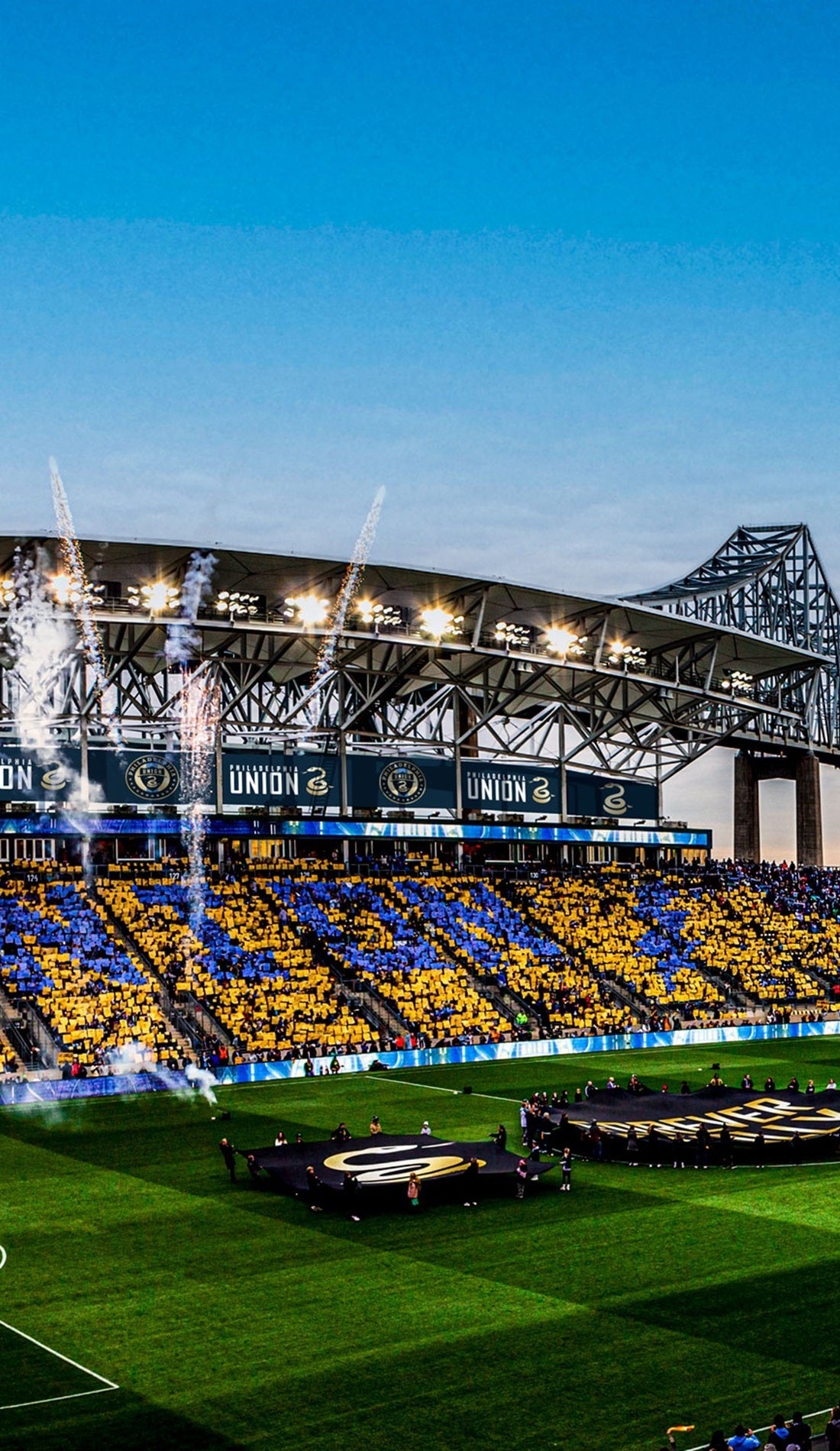 View from a seat at a Philadelphia Union vs Atlanta United FC game, showing the teams playing