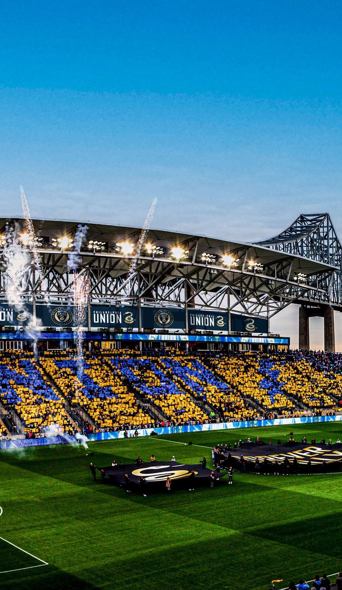View from a seat at a Philadelphia Union vs Sporting Kansas City game, showing the teams playing