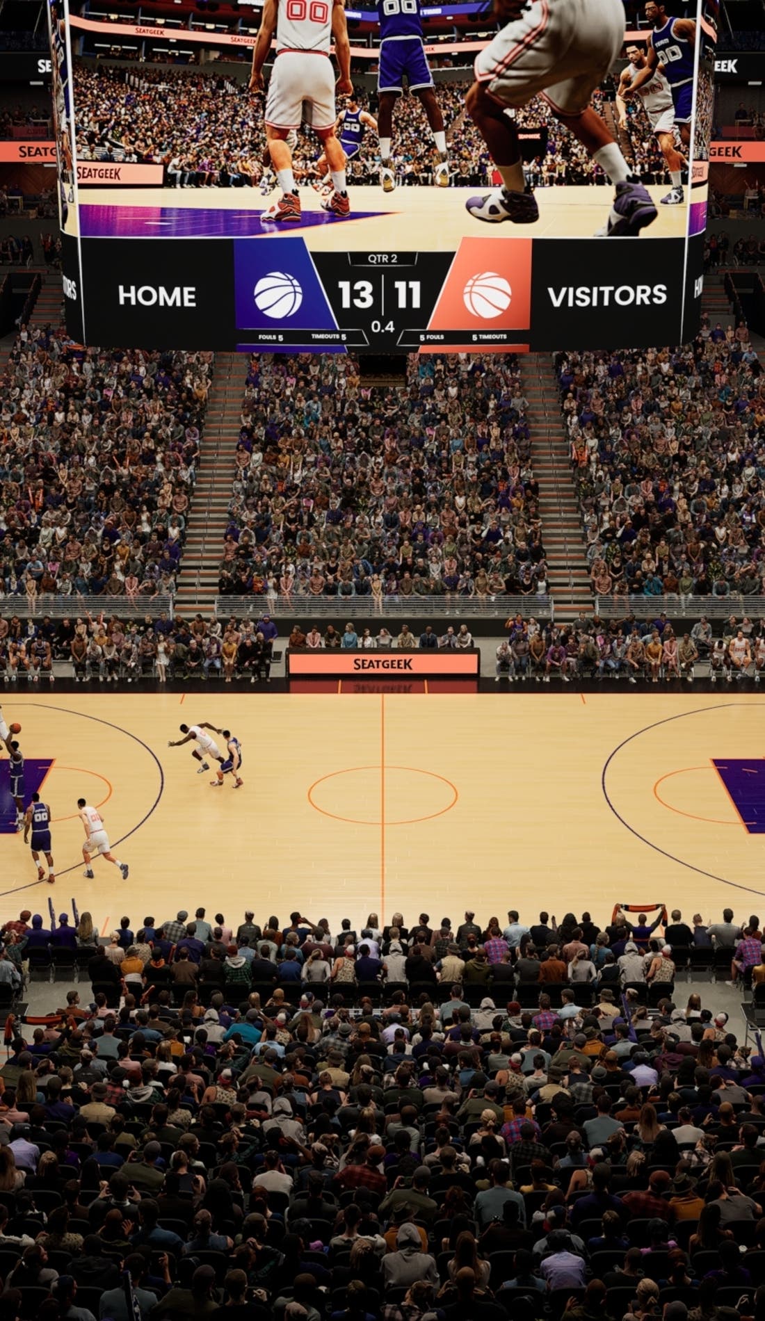 View from a seat at a Phoenix Suns vs San Antonio Spurs game, showing the teams playing
