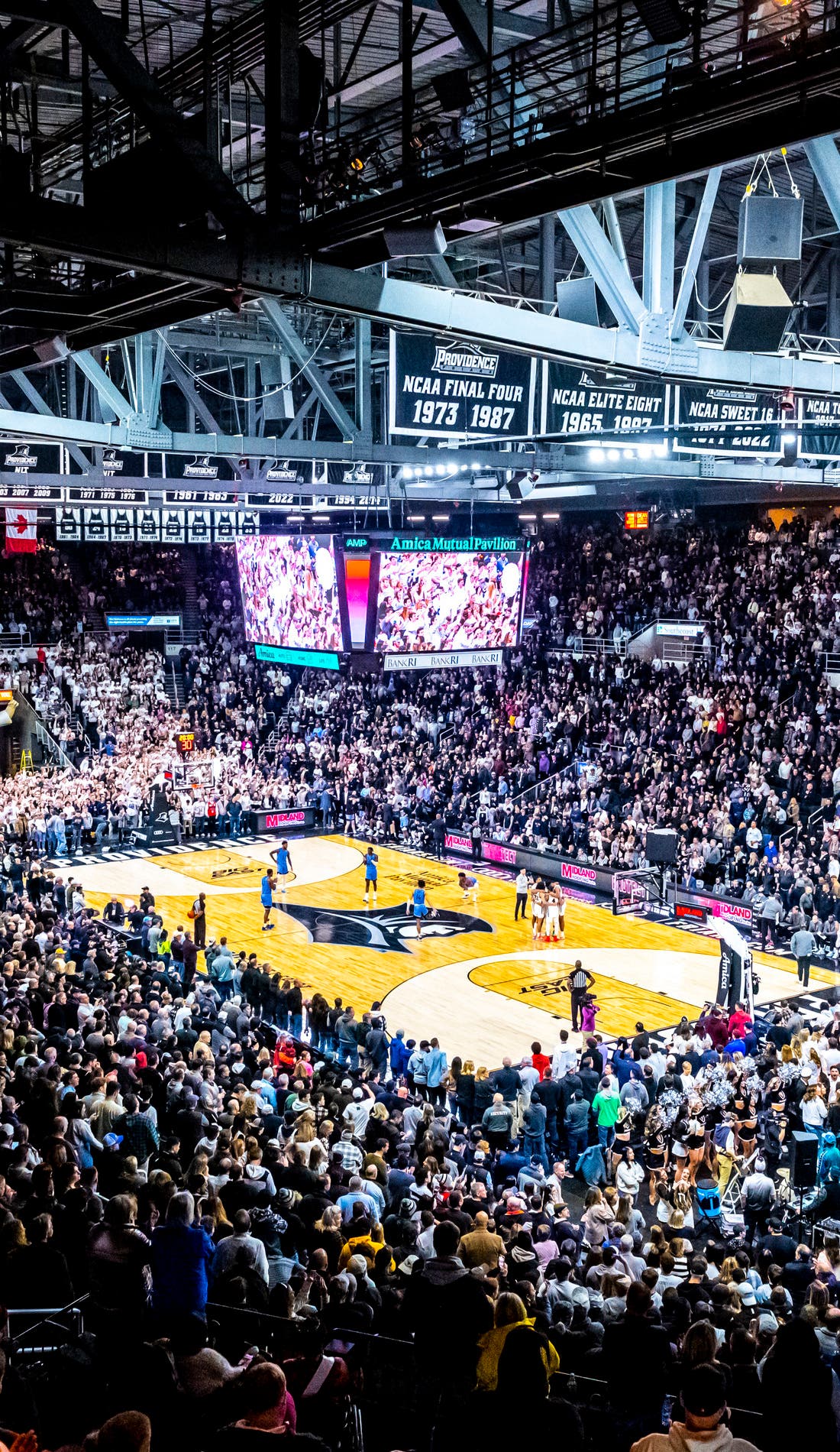 View from a seat at a Providence Friars Mens Basketball vs Minnesota Golden Gophers Mens Basketball game, showing the teams playing