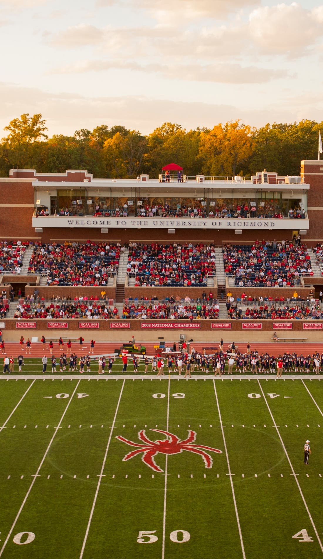 View from a seat at a Richmond Spiders Football vs Davidson Wildcats Football game, showing the teams playing