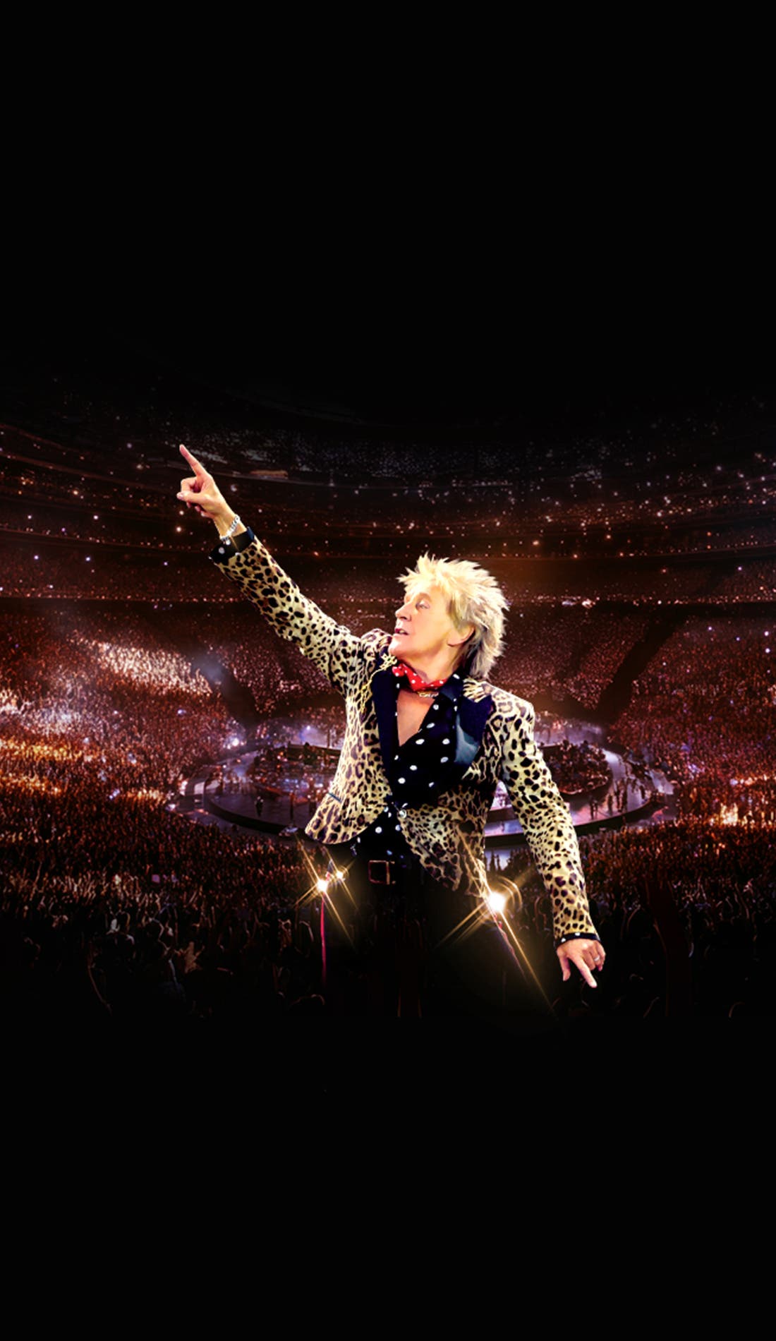Rod Stewart promotional image for upcoming events and ticket sales in Cleveland