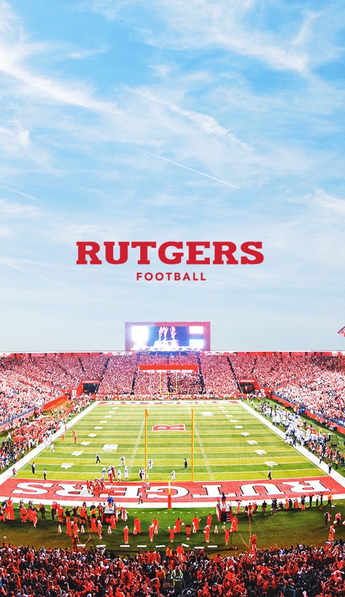 Vue d'un siège à un match Rutgers Scarlet Knights Football contre Delaware Blue Hens Football, montrant les équipes en action