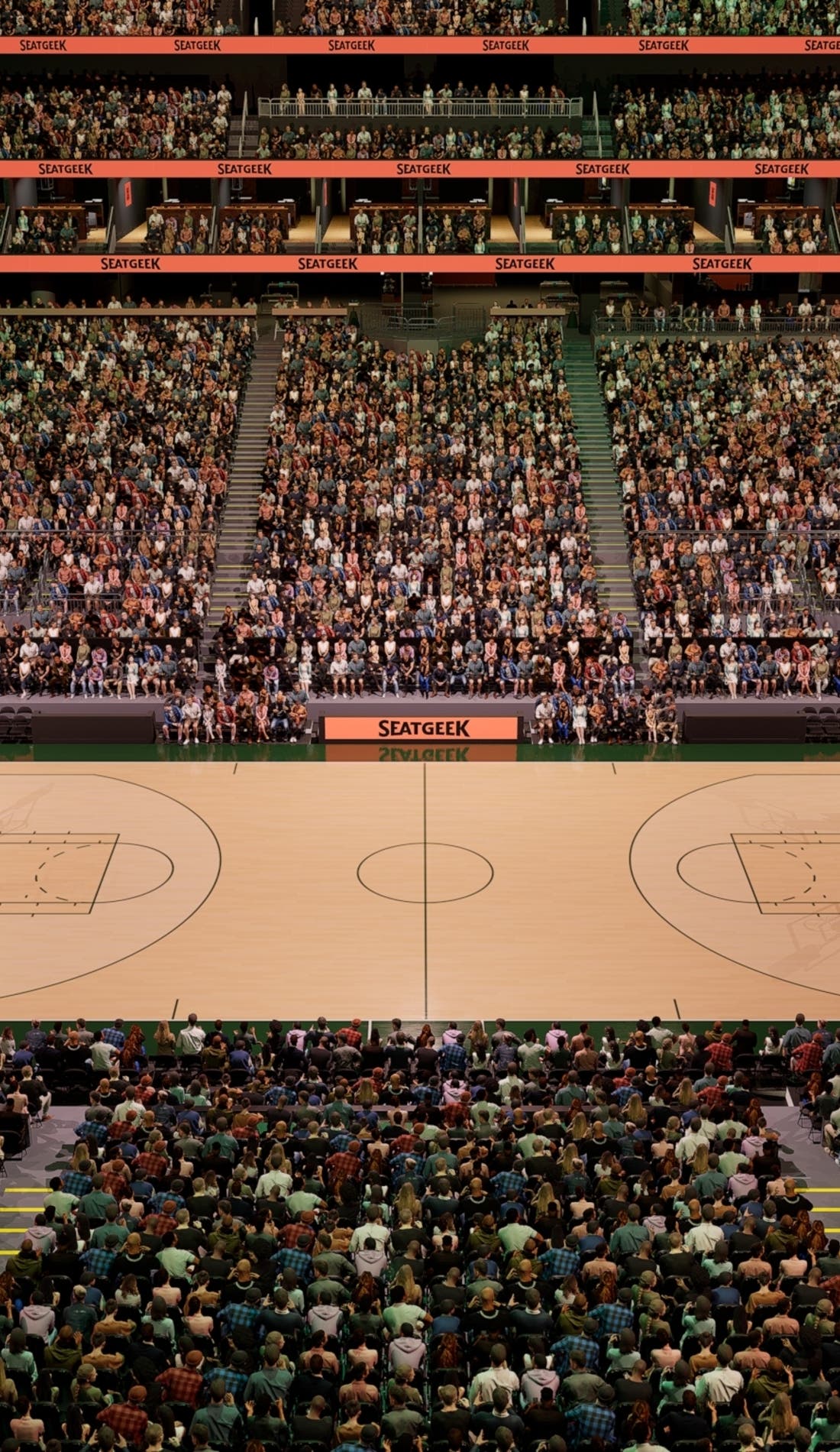 View from a seat at a Seattle Storm vs Dallas Wings game, showing the teams playing