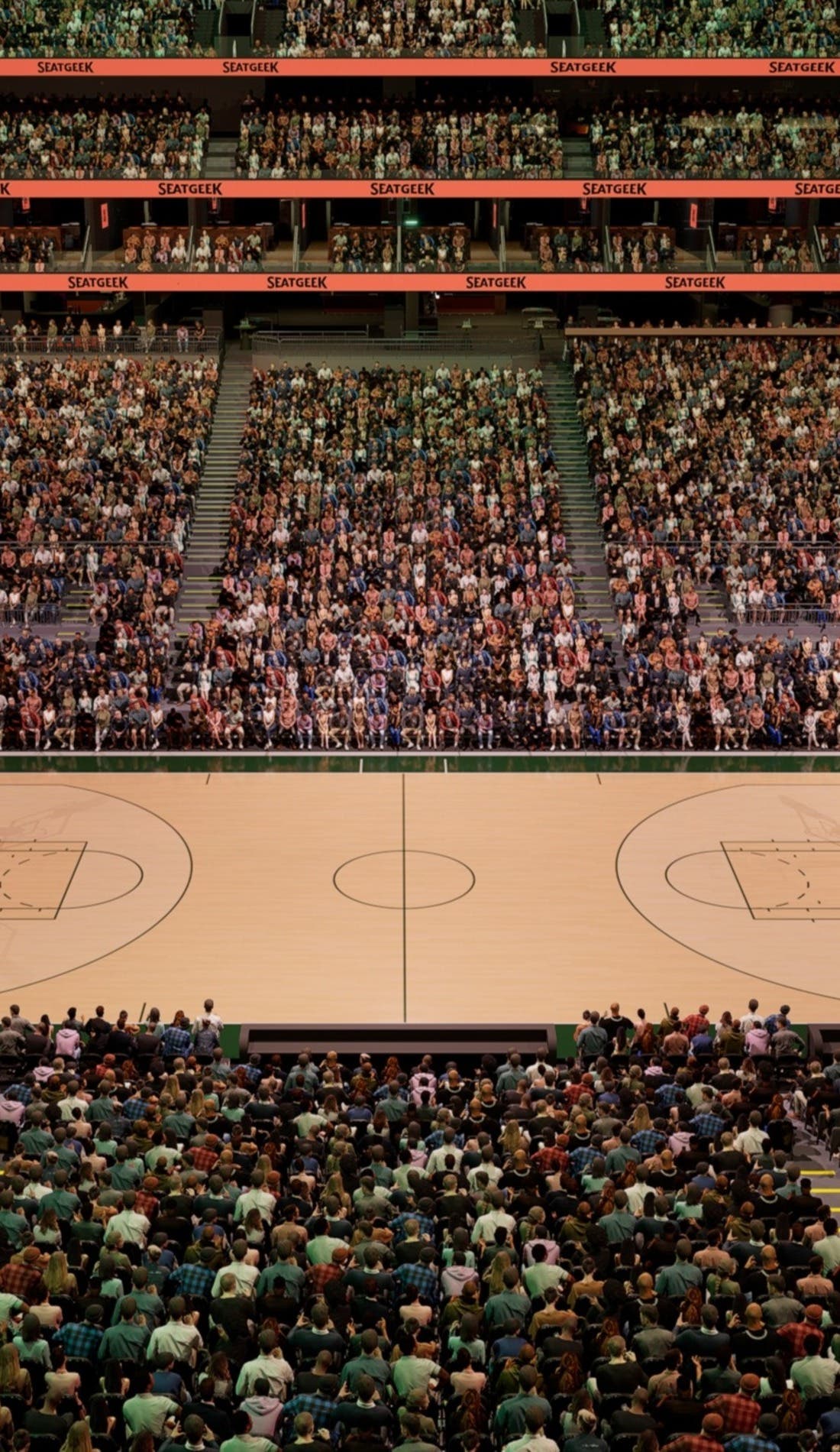 View from a seat at a Seattle Storm vs Connecticut Sun game, showing the teams playing