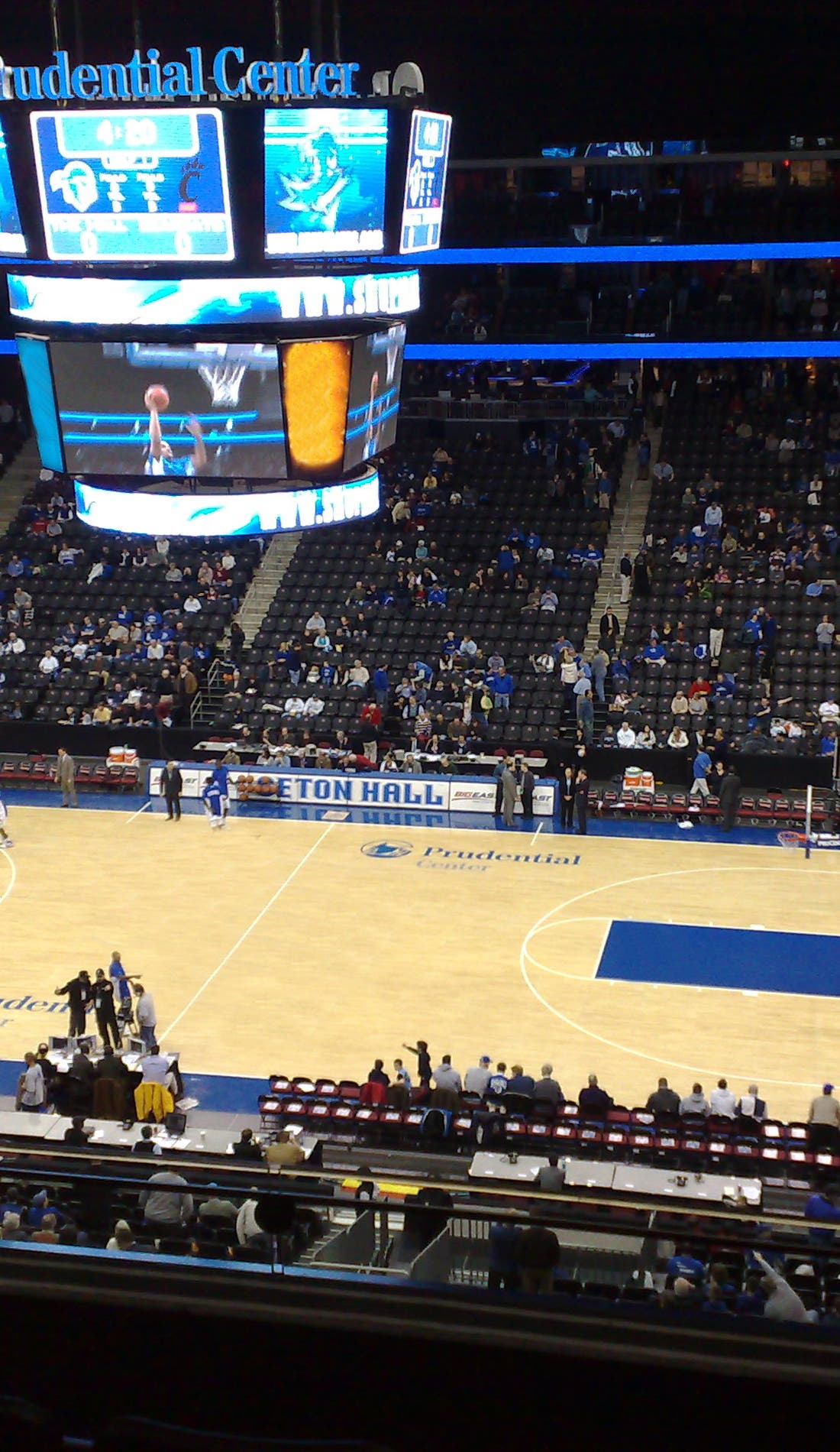 View from a seat at a Seton Hall Pirates Mens Basketball vs Loyola Maryland Greyhounds Mens Basketball game, showing the teams playing