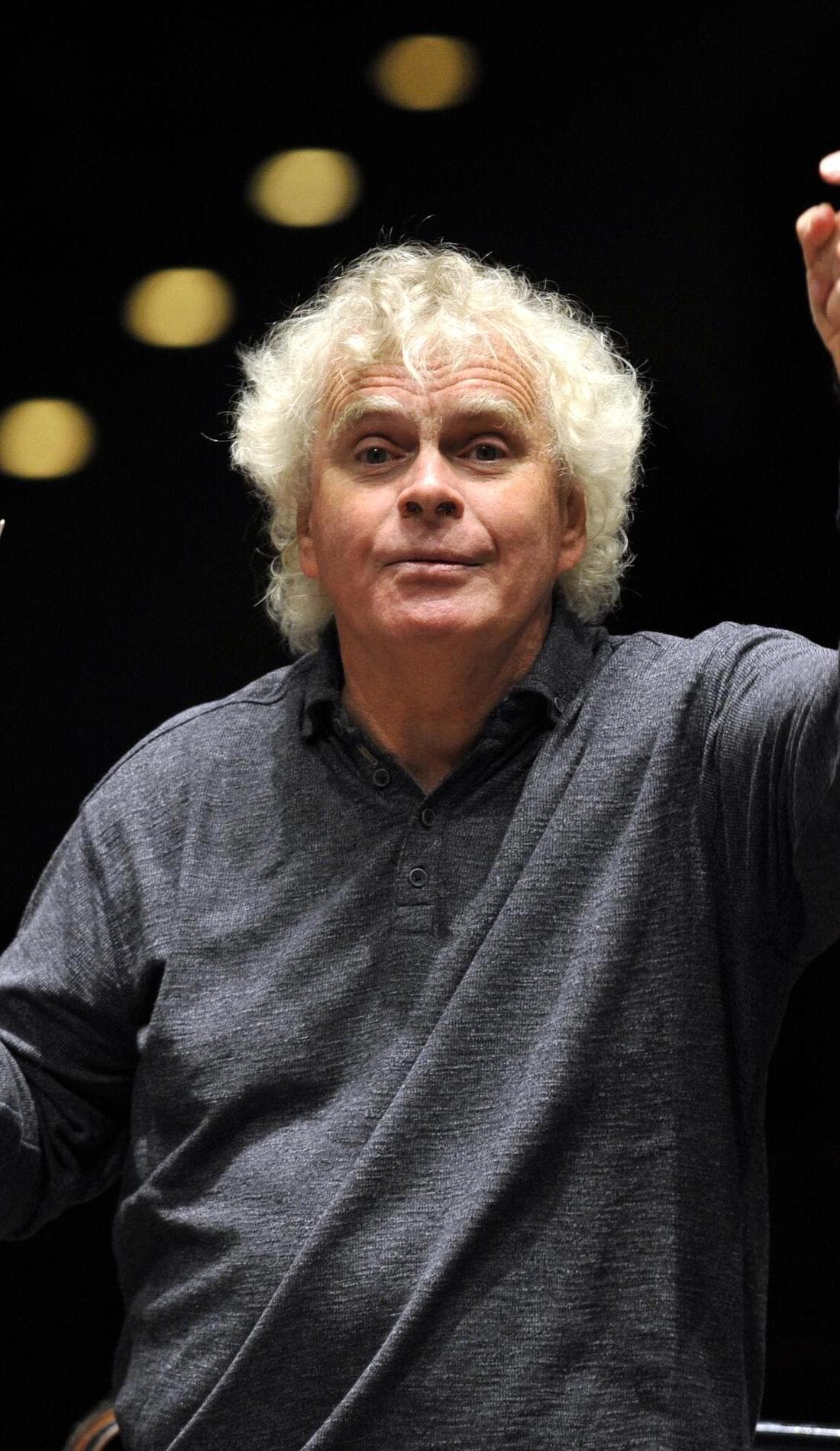 Sir Simon Rattle promotional image for upcoming events and ticket sales