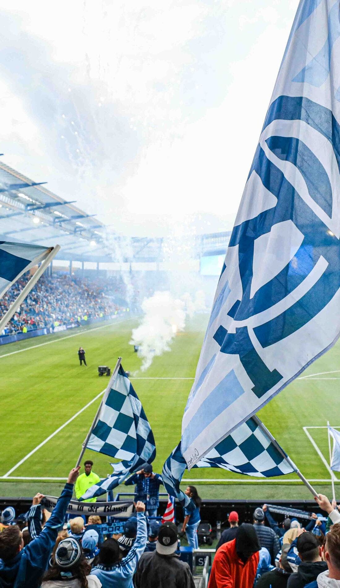 View from a seat at a Sporting Kansas City vs Los Angeles Football Club game, showing the teams playing