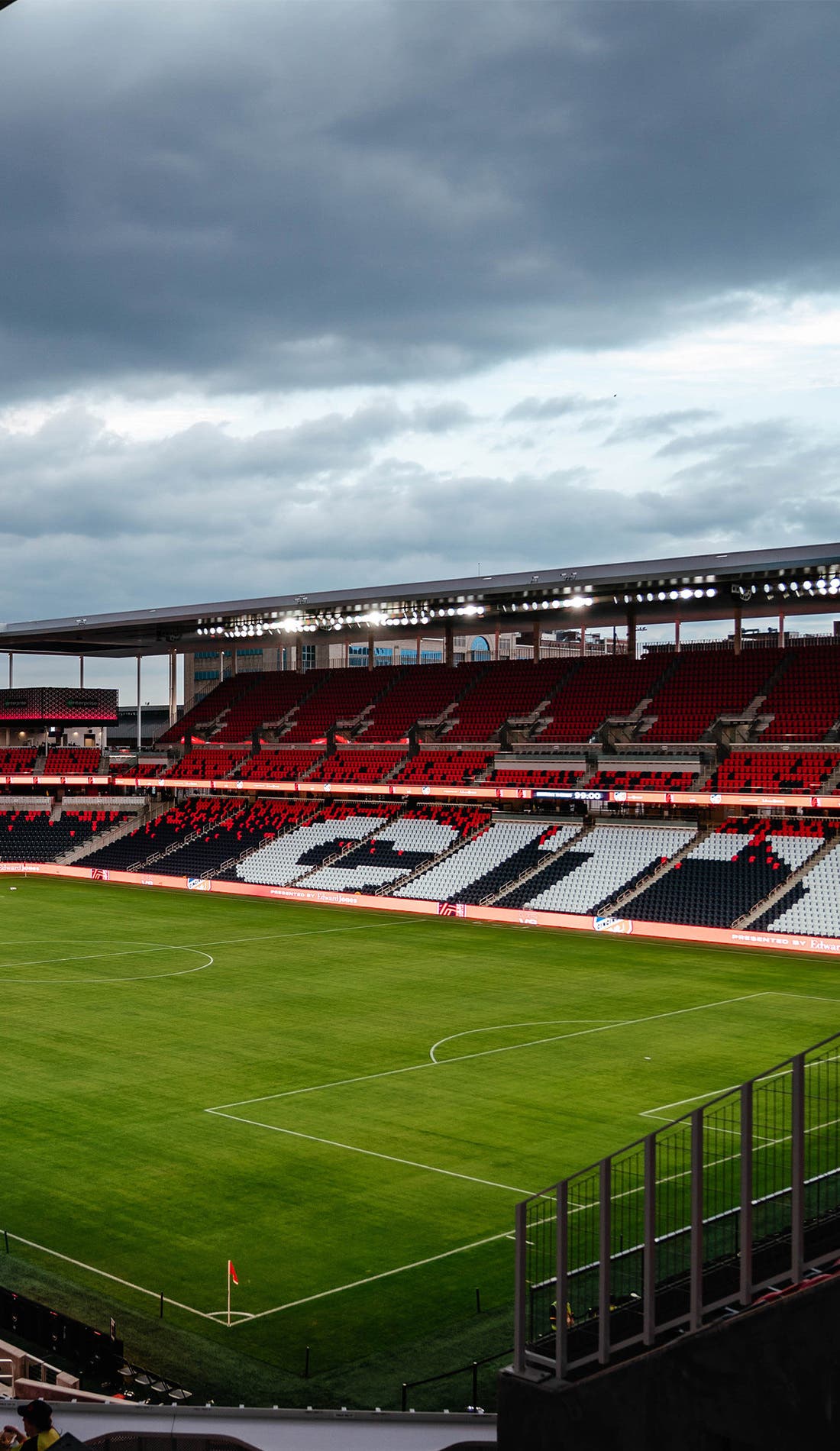 View from a seat at a St. Louis CITY SC vs San Diego FC game, showing the teams playing