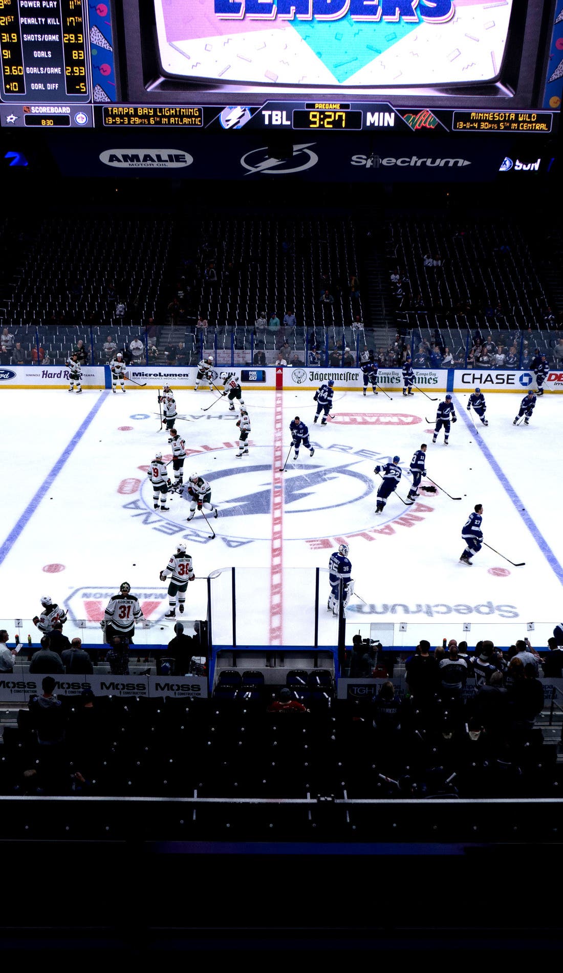 View from a seat at a Tampa Bay Lightning vs Colorado Avalanche game, showing the teams playing