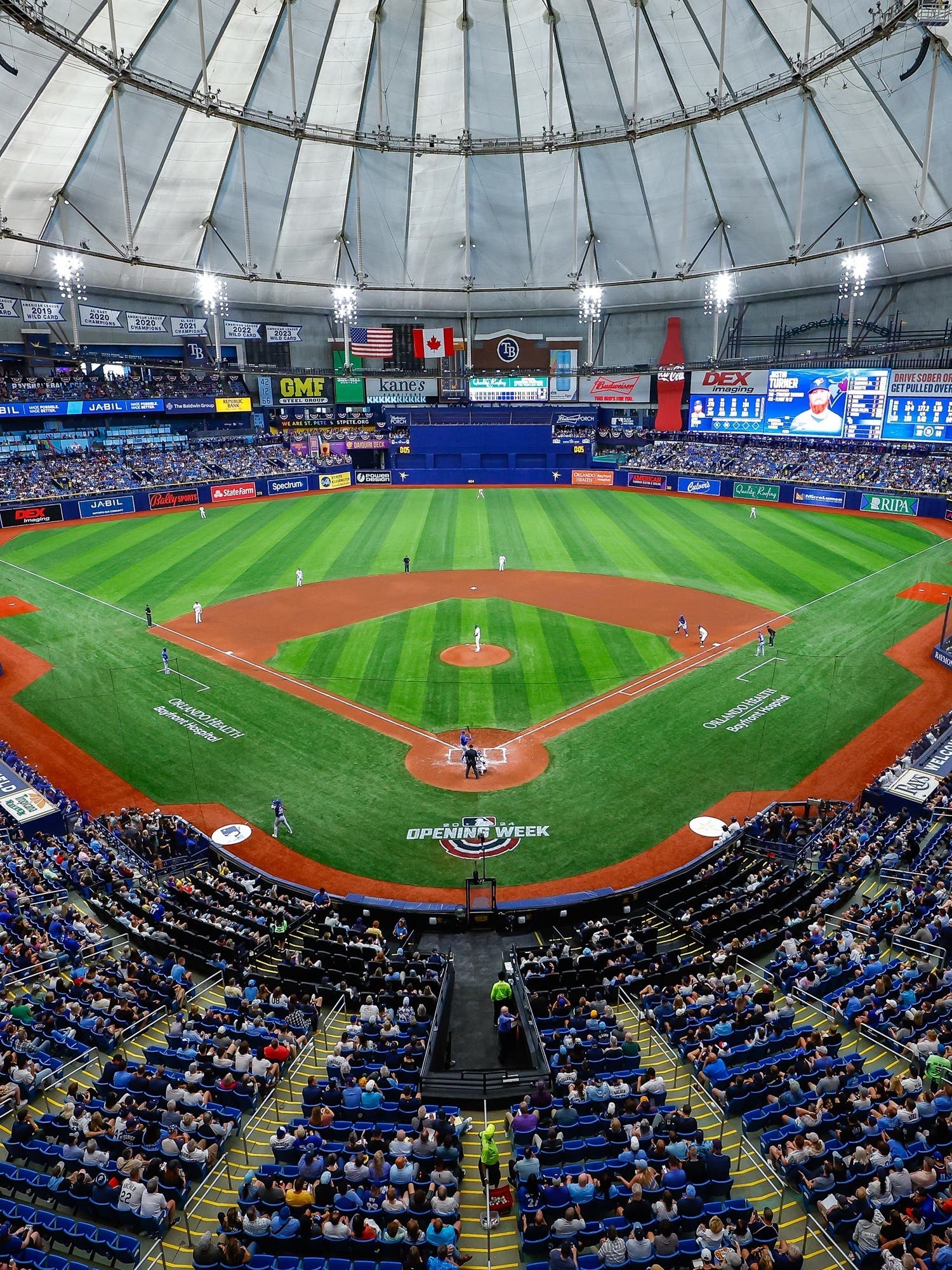 View from a seat at a Tampa Bay Rays vs New York Yankees game, showing the teams playing