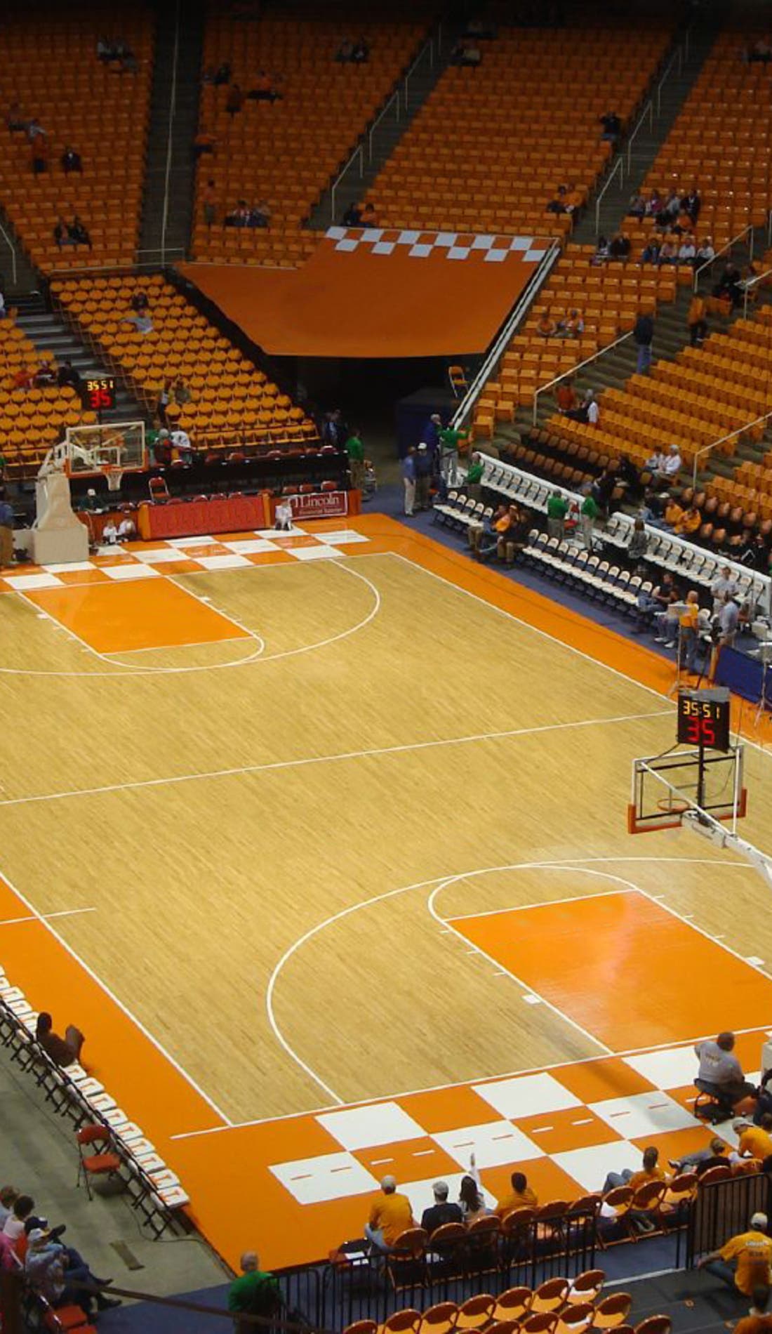 View from a seat at a Tennessee Volunteers Mens Basketball vs Norfolk State Spartans Mens Basketball game, showing the teams playing