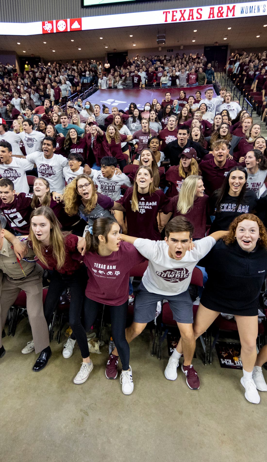 View from a seat at a Texas A&M Aggies Womens Basketball vs LSU Tigers Womens Basketball game, showing the teams playing