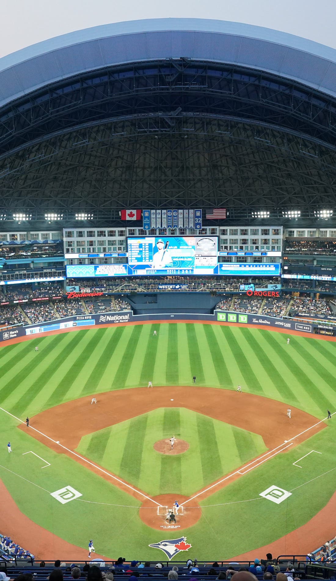 View from a seat at a Toronto Blue Jays vs Boston Red Sox game, showing the teams playing
