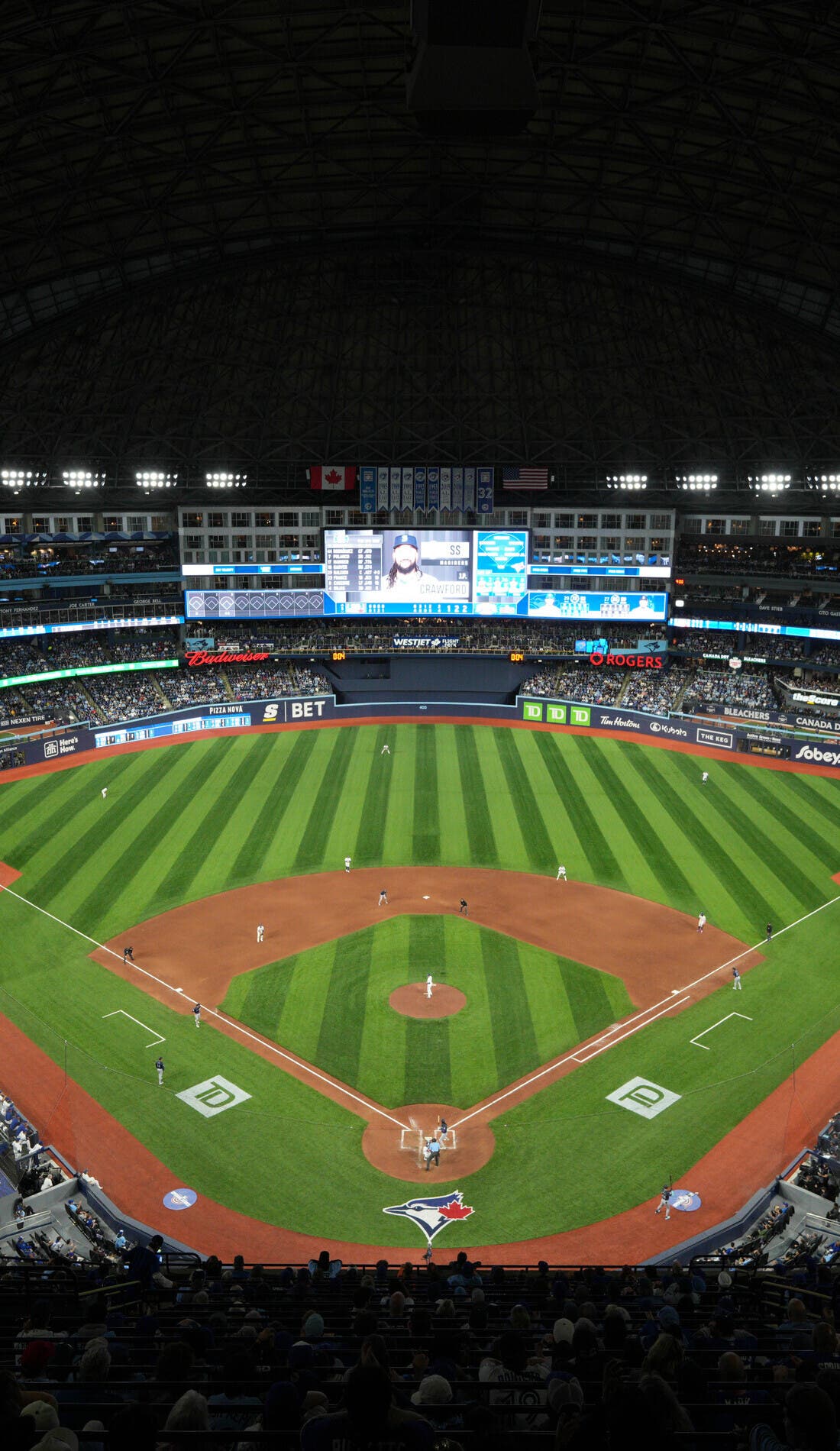 View from a seat at a Toronto Blue Jays vs San Francisco Giants game, showing the teams playing