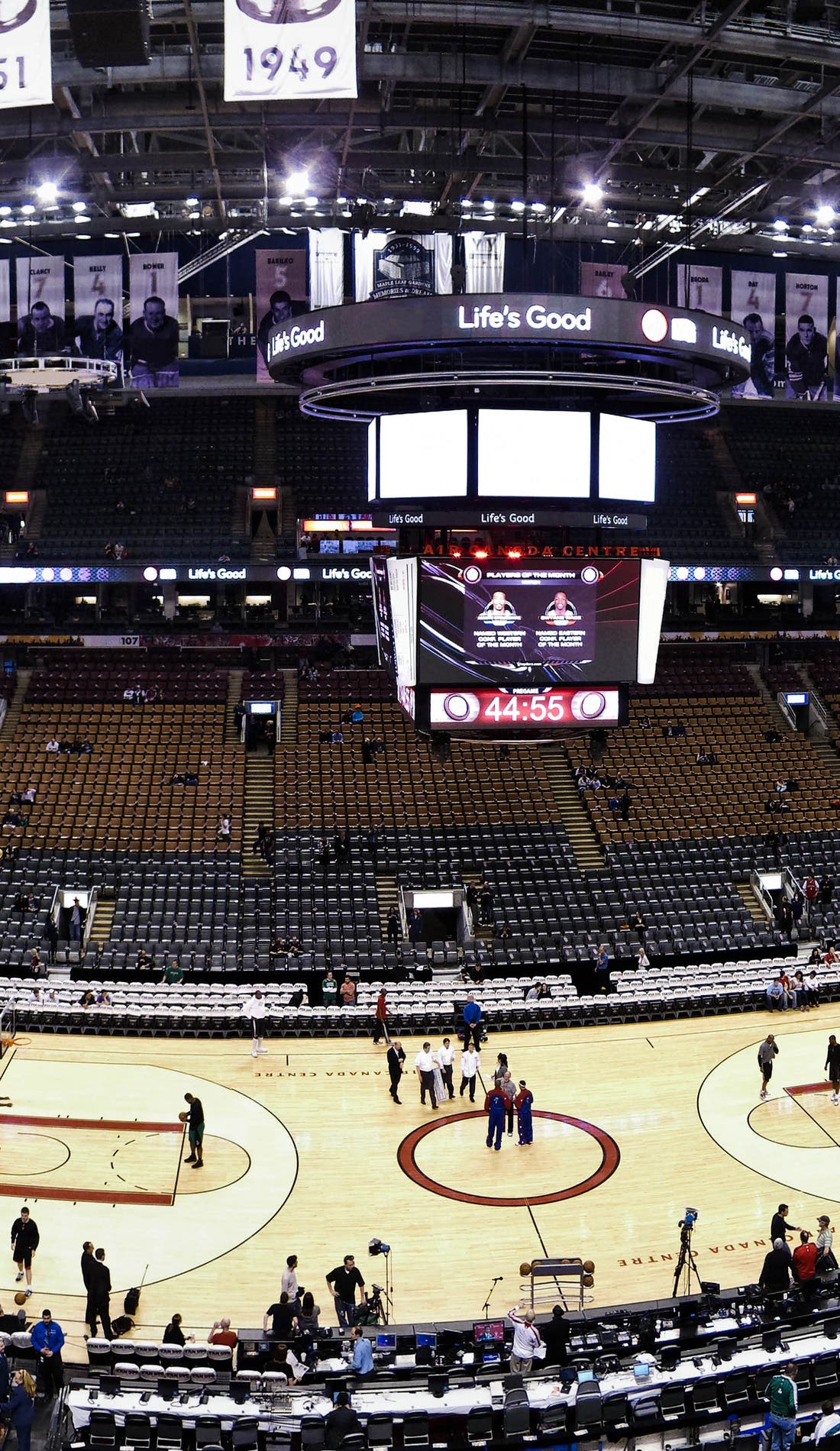 View from a seat at a Toronto Raptors vs Houston Rockets game, showing the teams playing