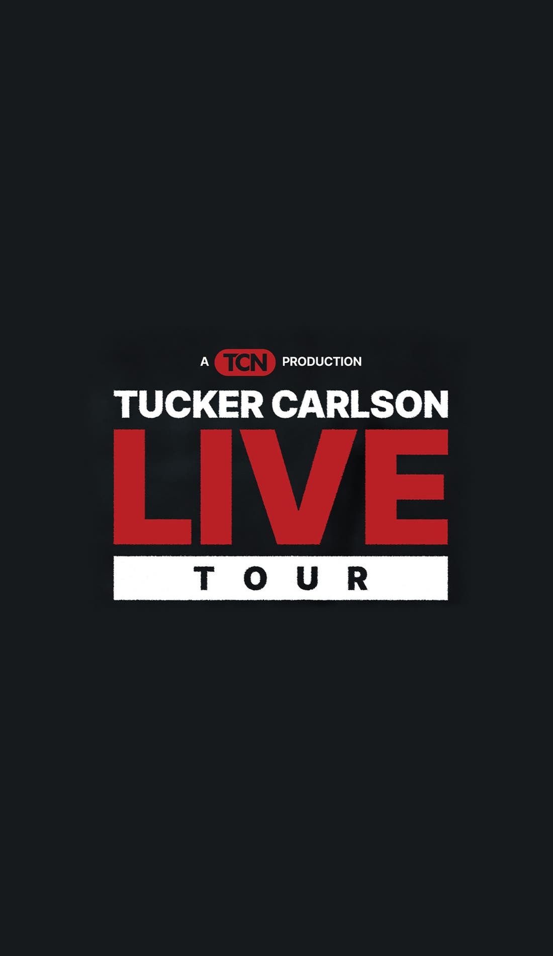 Tucker Carlson promotional image for upcoming events and ticket sales